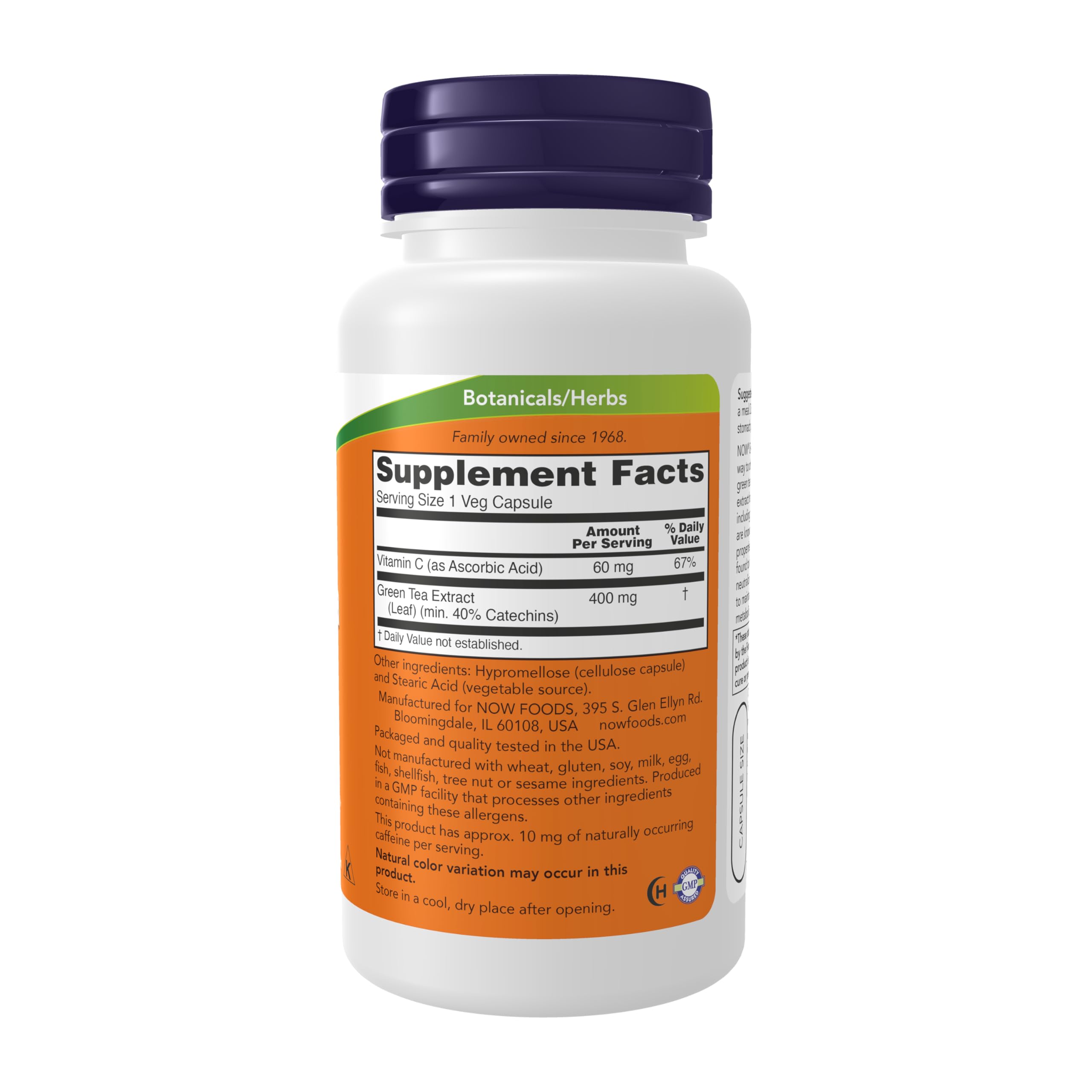 NOW Foods Supplements, Green Tea Extract 400 mg with Vitamin C, Cellular Protection*, 100 Veg Capsules