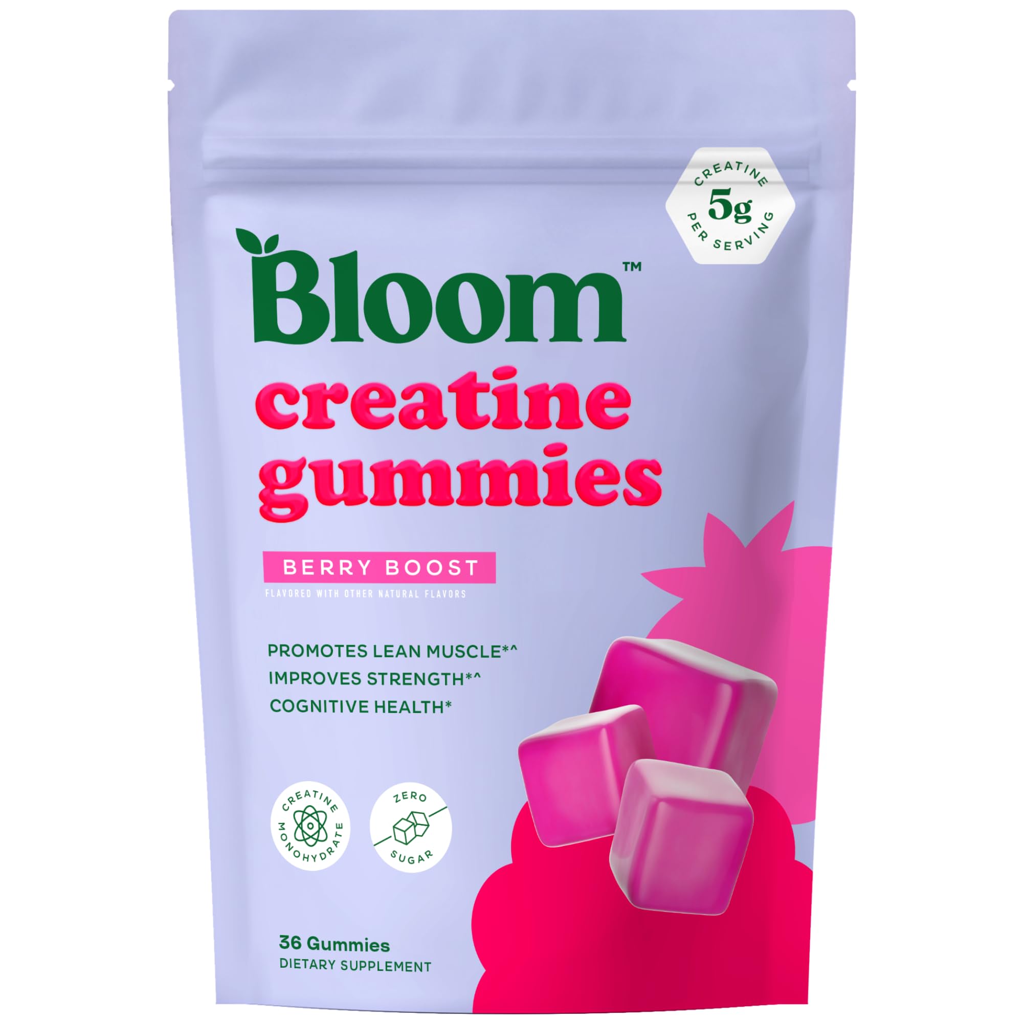 Bloom Nutrition Creatine Monohydrate Gummies, Berry Boost, 12 Servings | 5g Per Serving, Sugar Free Creatine Gummy for Workout, Strength, Cognitive Health & Lean Muscle Support, Gluten Free, Non GMO