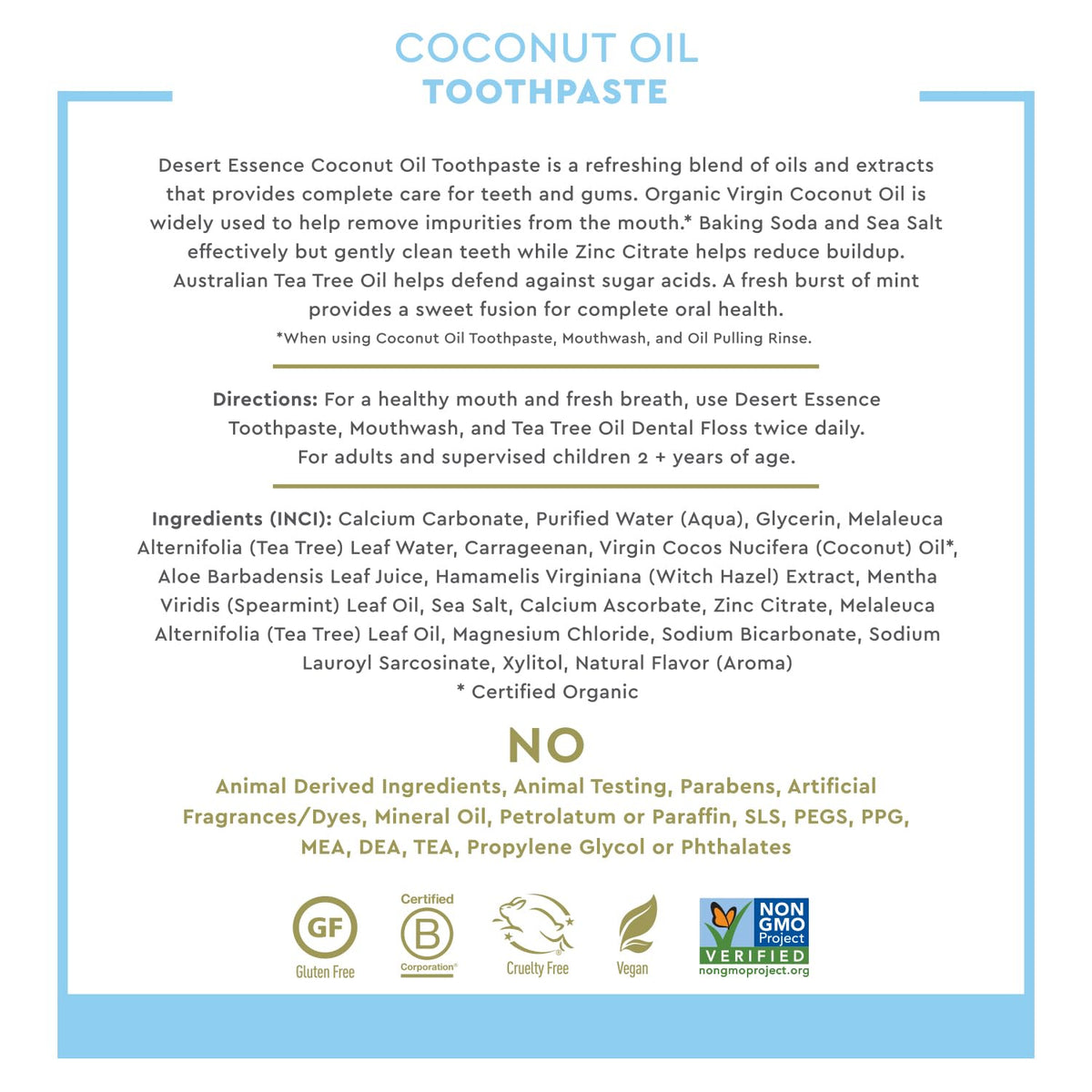Desert Essence Coconut Oil Toothpaste Coconut Mint, Fluoride Free, 6.25 Oz