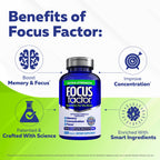 Focus Factor Adults Extra Strength, 120 Count - Brain Supplement for Memory, Concentration and Focus - Complete Multivitamin with DMAE, Vitamin D, DHA - Trusted Health Vitamins