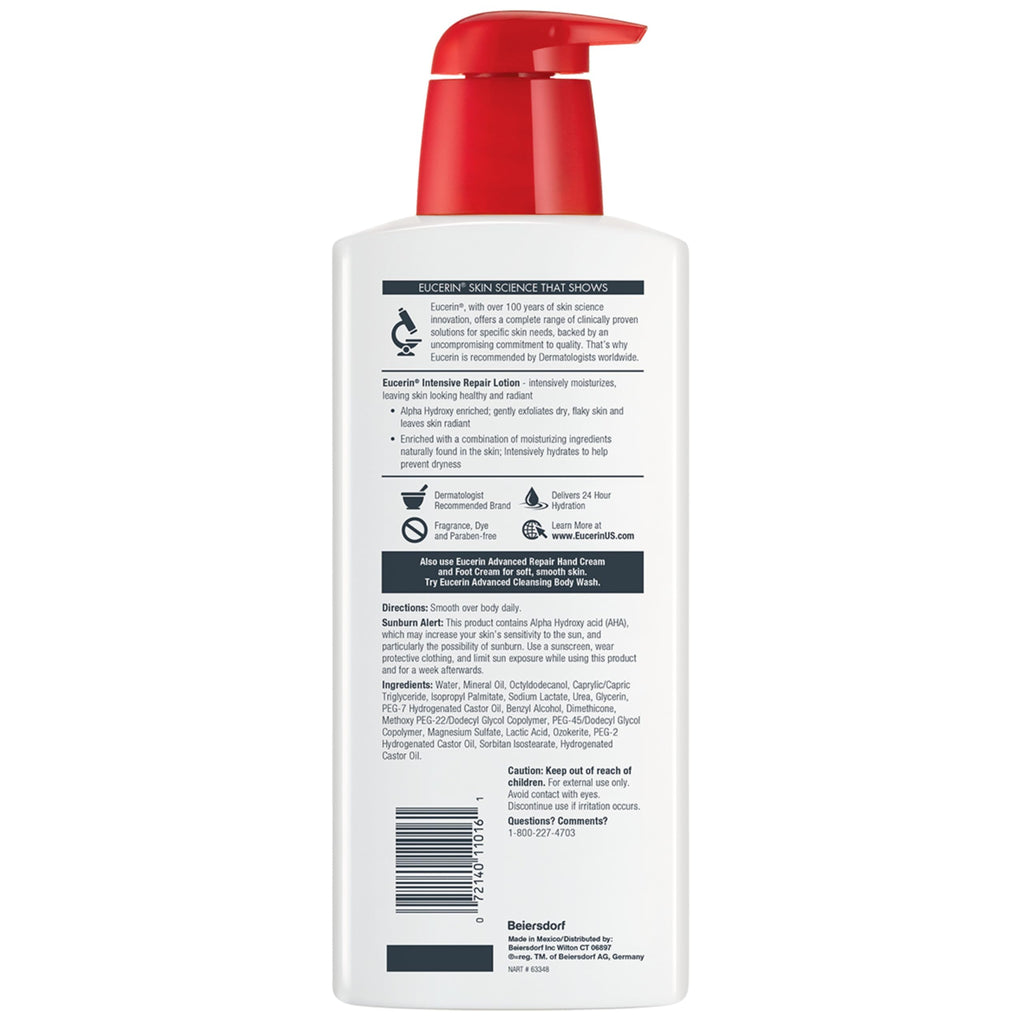 Buy now Eucerin Intensive Repair Body Lotion for Dry Skin with Alpha Hydroxy, Body Moisturizer for Very Dry Skin, Moisturizes, Exfoliates and Conditions, Fragrance Free and Paraben Free, 16.9 Fl Oz Bottle at indiglob india