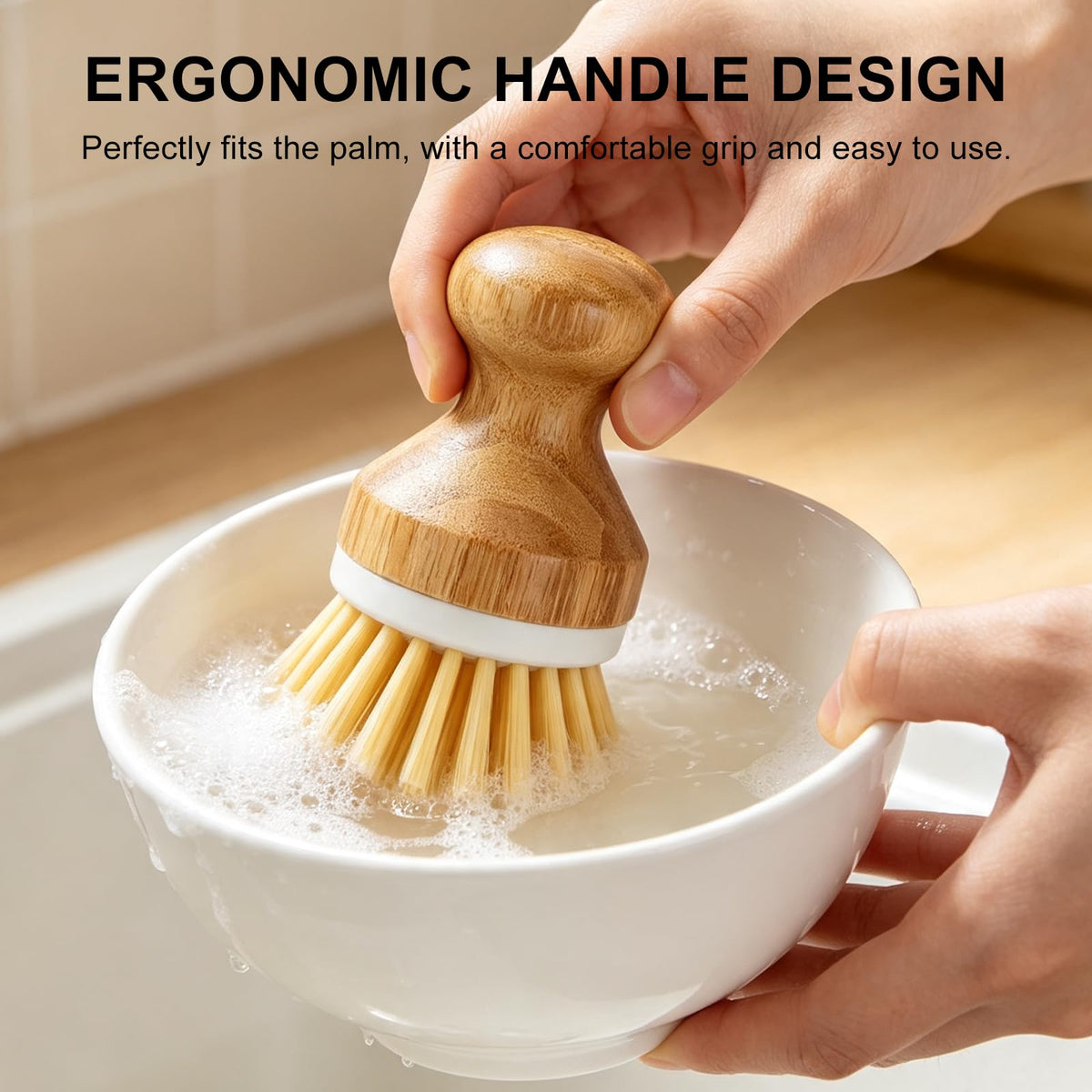 Bamboo Dish Scrubber 2 Pack Kitchen Brushes for Dishes Cleaning