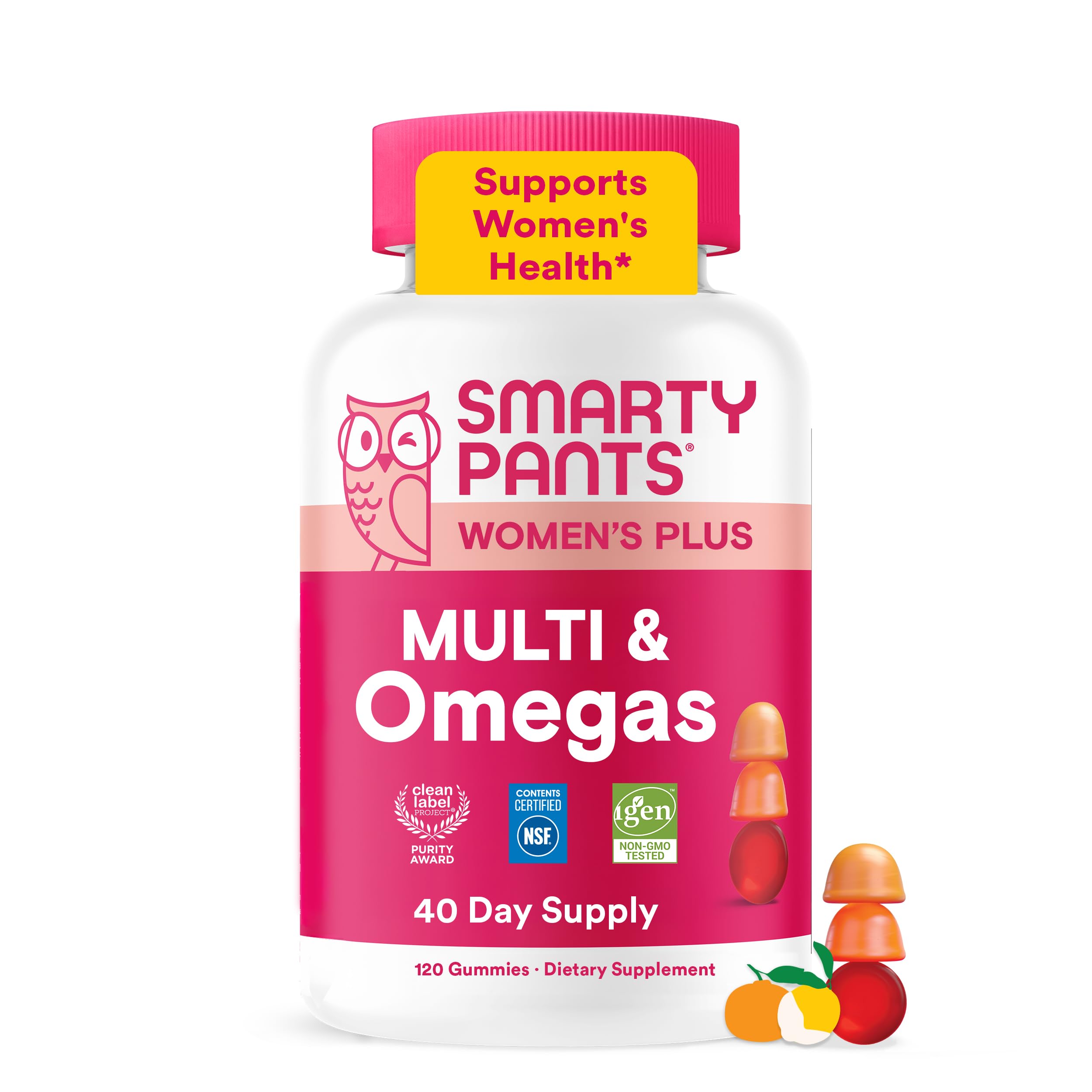 SmartyPants Women's Multivitamin Gummies, Omega 3 (DHA/EPA), Methylfolate, CoQ10, Vitamin D3, C, Vitamin B12, B6, A, K & Zinc, Inositol, Gluten Free, 120 Count (40 Day Supply)