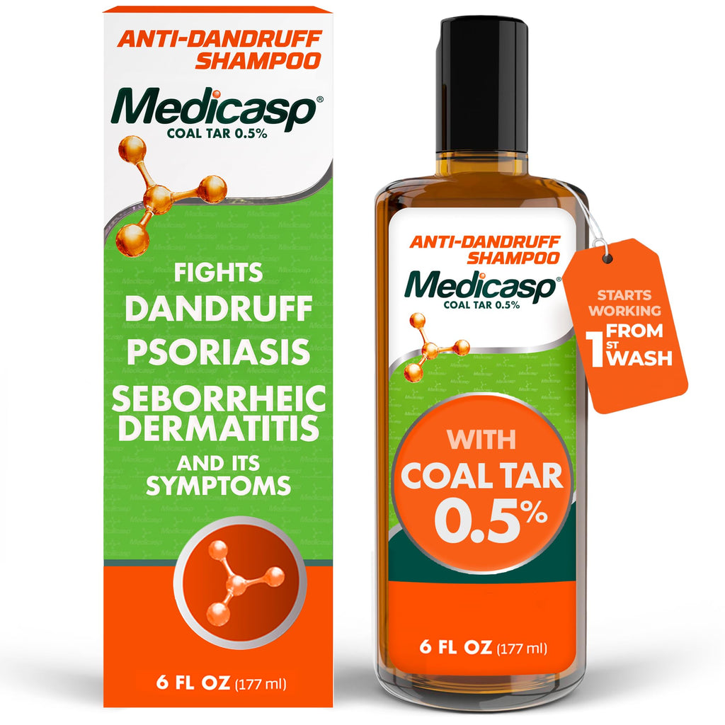 Medicasp Coal Tar Anti-Dandruff Shampoo, Flakes Shampoo, 6 fl oz, 2 Pk | Alleviates Symptoms from 1st Wash, Treats Psoriasis, Seborrheic Dermatitis & Itchy Dry Scalp, Fights Root Cause of Dandruff