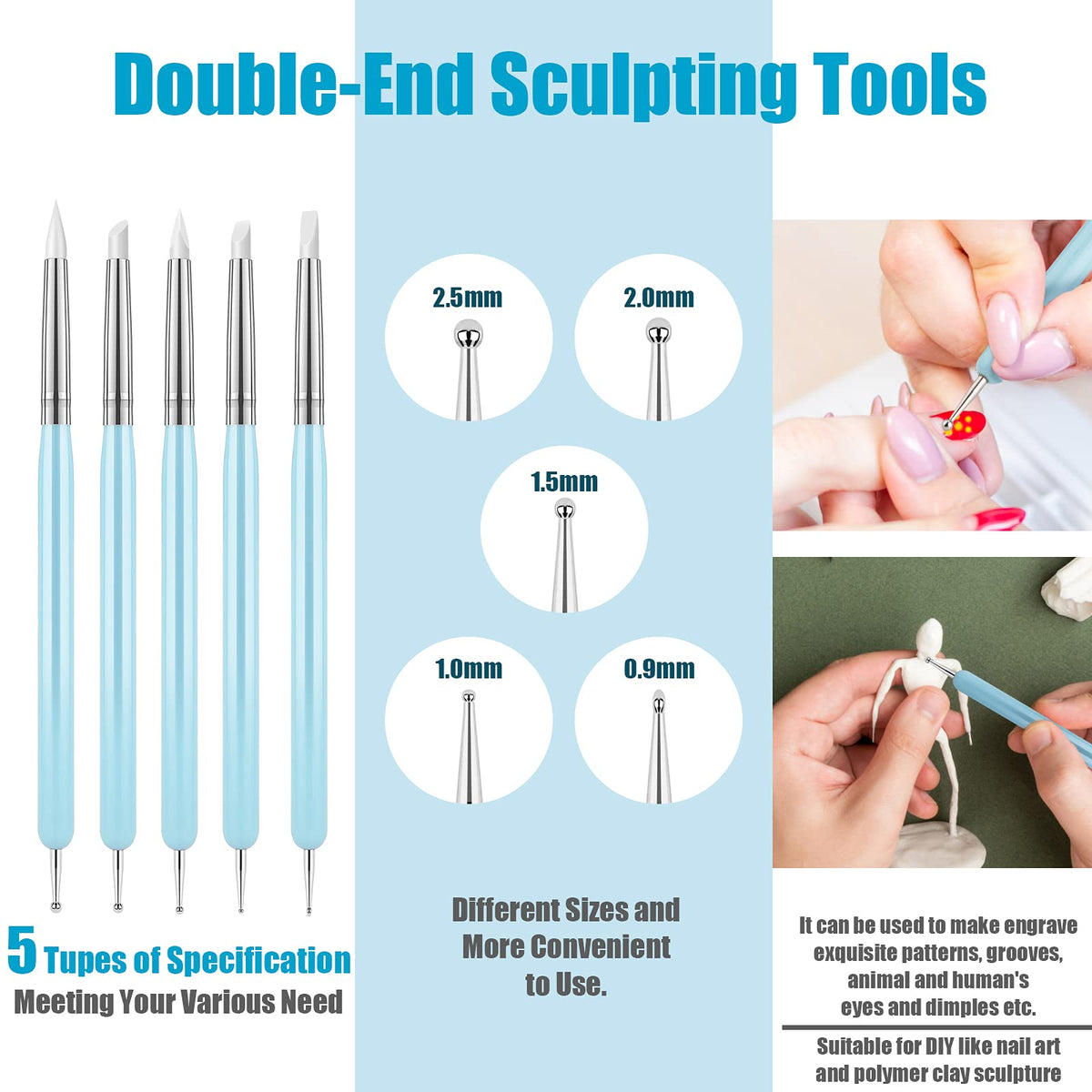 Clatoon 10Pcs Silicone Clay Sculpting Tool, Modeling Dotting Tool
