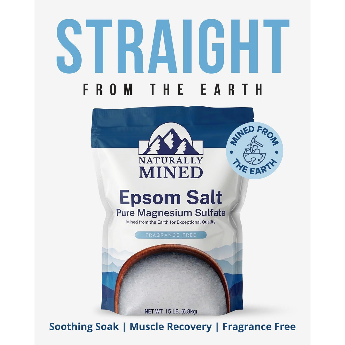 Naturally Mined Epsom Salt 15 lb Bulk, Pure Magnesium Sulfate, Unscented