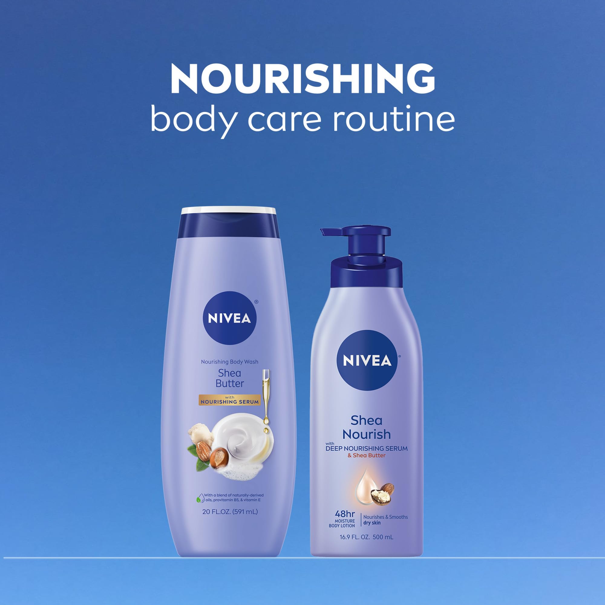 NIVEA Nourishing Shea Butter Body Wash, Nourishing Serum, 20 FL OZ | Moisturizing Body Wash Enriched with Provitamin B5 and Vitamin E, for Softer Skin, Shaving Cream Alternative
