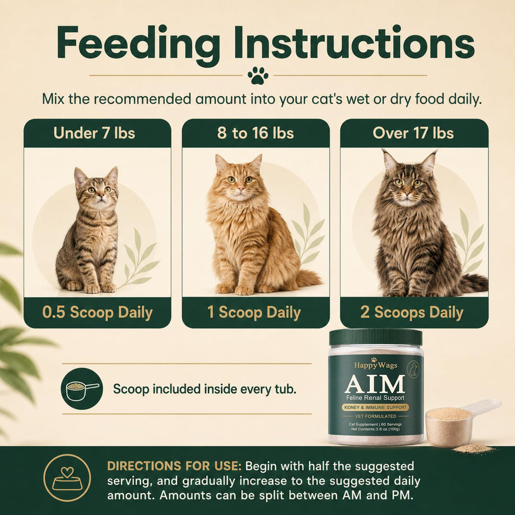 Happy Wags Aim for Cats Powder, happywags Aim Kidney & Immune Support for Cats, Cat Supplement, 100g