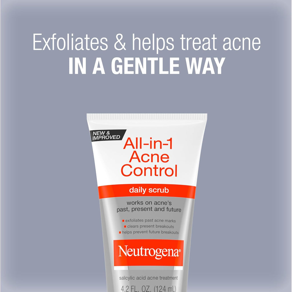 Buy now Neutrogena All-In-1 Acne Control Daily Face Scrub to Exfoliate and Treat Acne, Salicylic Acid Acne Treatment, 4.2 fl. Oz (Pack of 3) at indiglob india