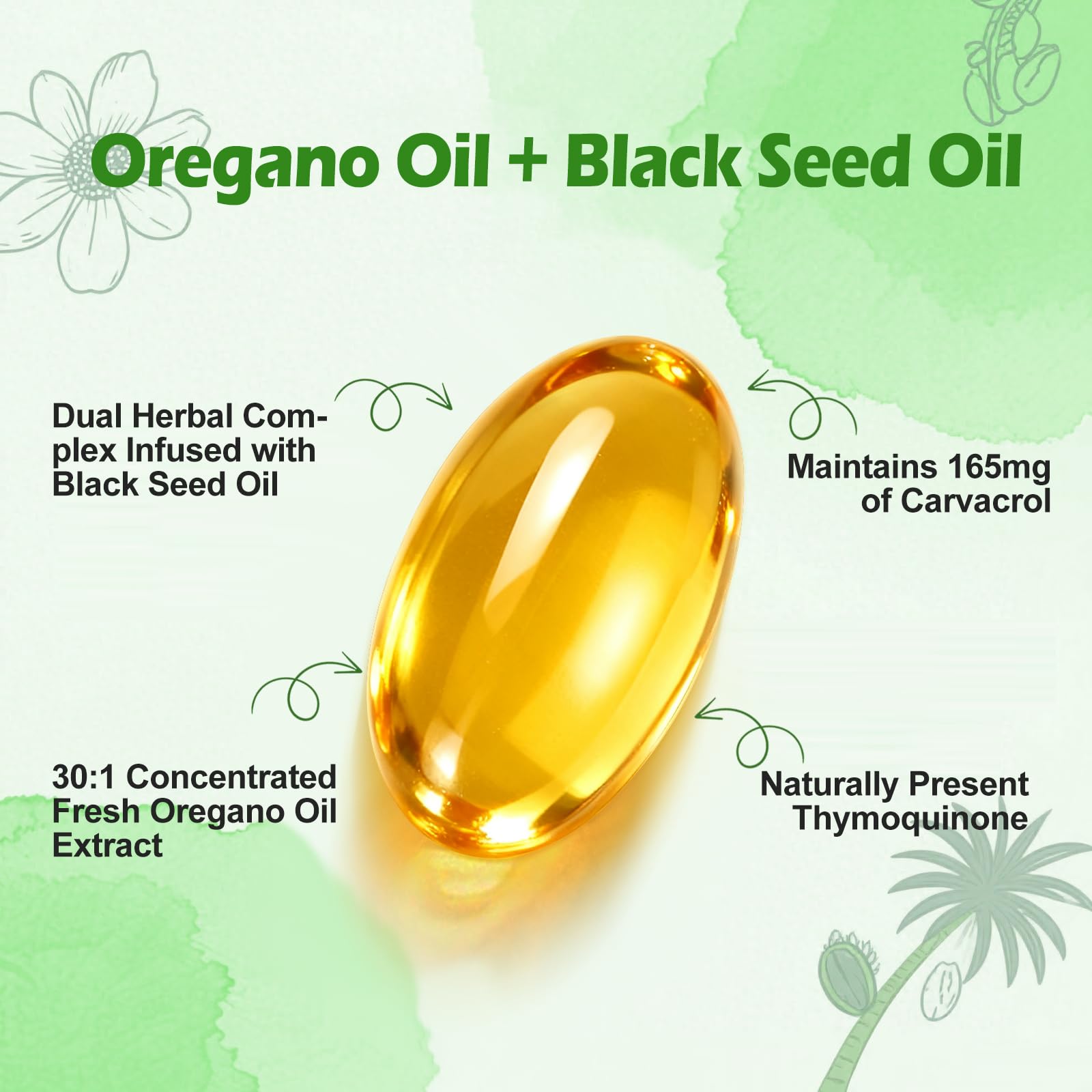 BEWORD Oil of Oregano with Black Seed Oil, 560 Softgels, 9000mg Per Serving | 2-in-1 Oregano Supplement for Immune Health with High Carvacrol & Thymoquinone | Plant-Based, Non-GMO