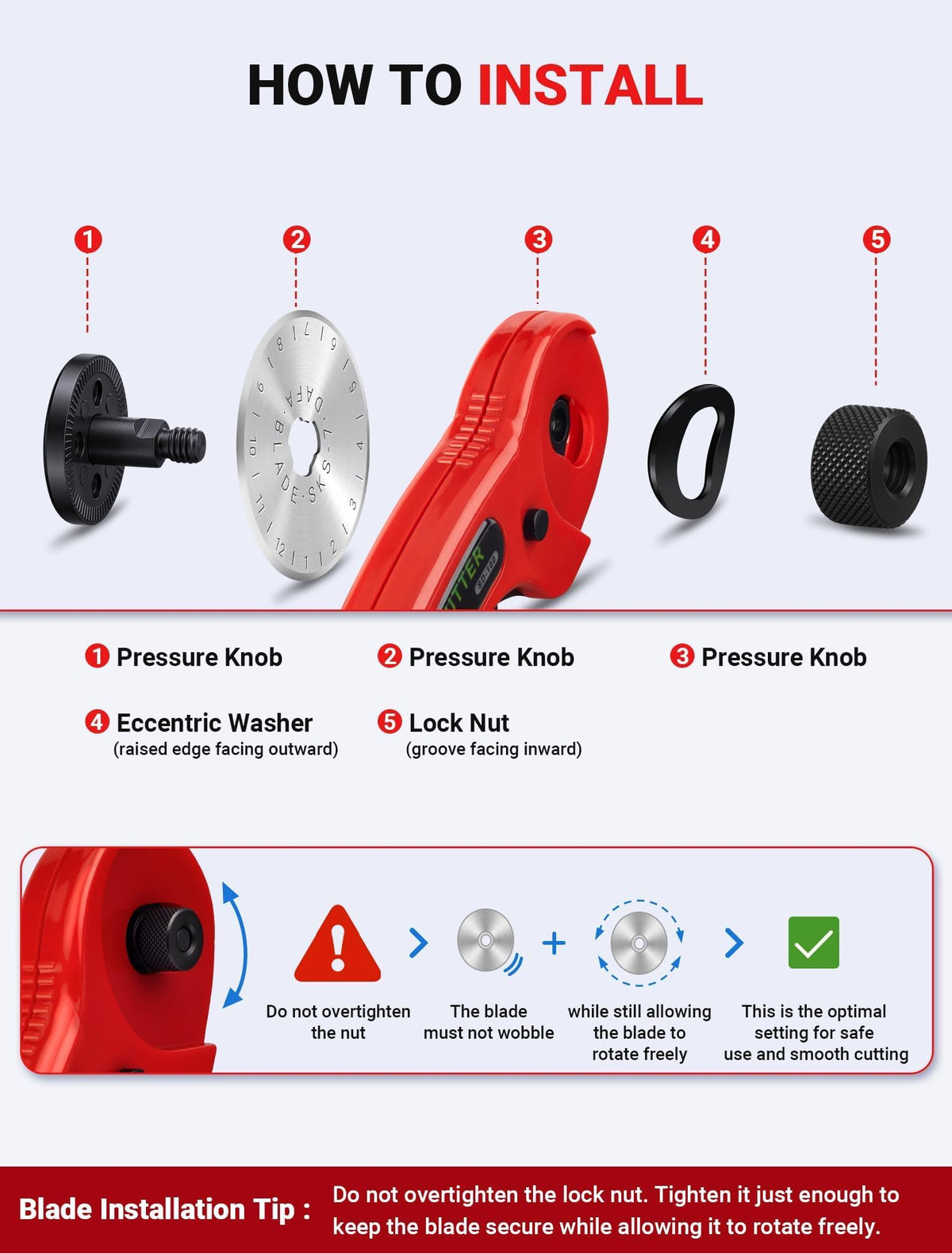 45mm Fabric Rotary Cutter with 5 Extra Blades, Ergonomic Handle
