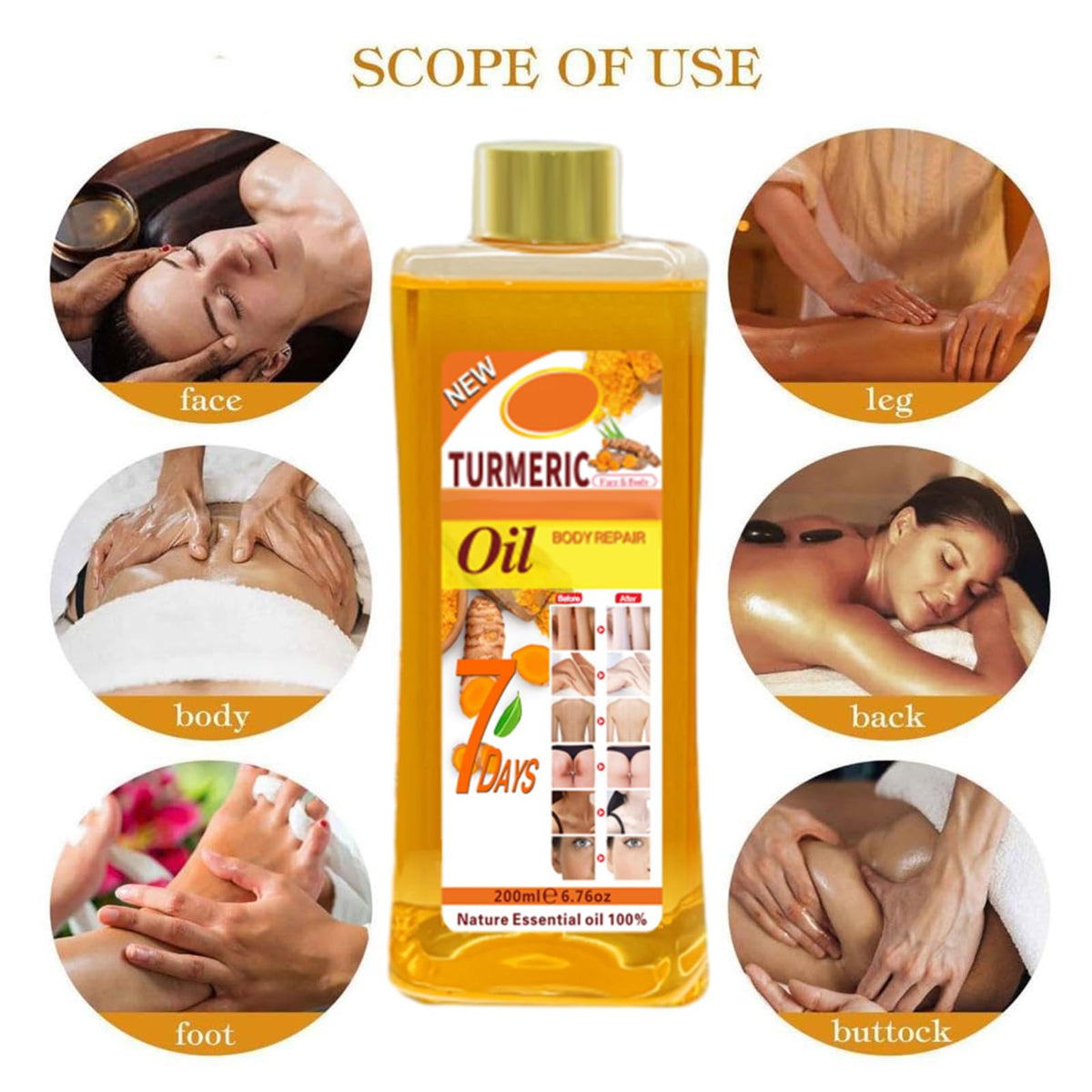 Turmeric Oil for Skin, Soft 7 Turmeric Oil, Natural Moisturizing Nourishing for Face and Body, Vitamin E Body Oil, for All Skin Types