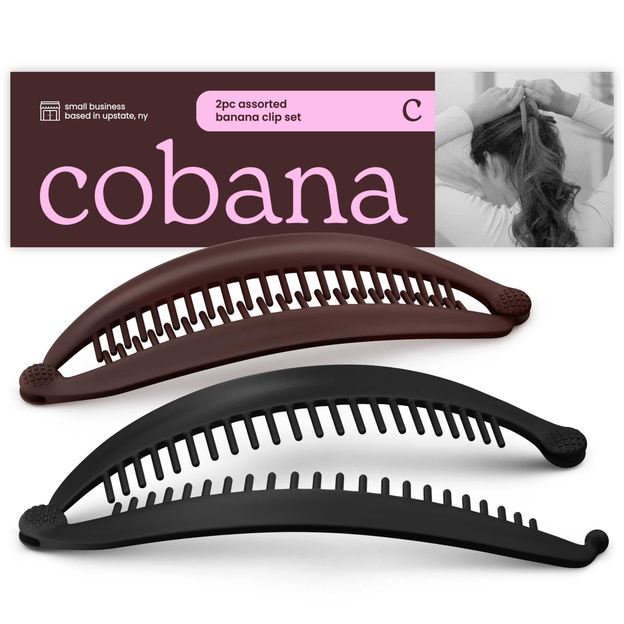 Cobana Banana Clip – Large 6'' Volumizing Hair Clip for Medium to Thick Hair – Secure Hold, No Crease, No Breakage – Hair Accessories for Women, Set of 2 (Black and Brown)