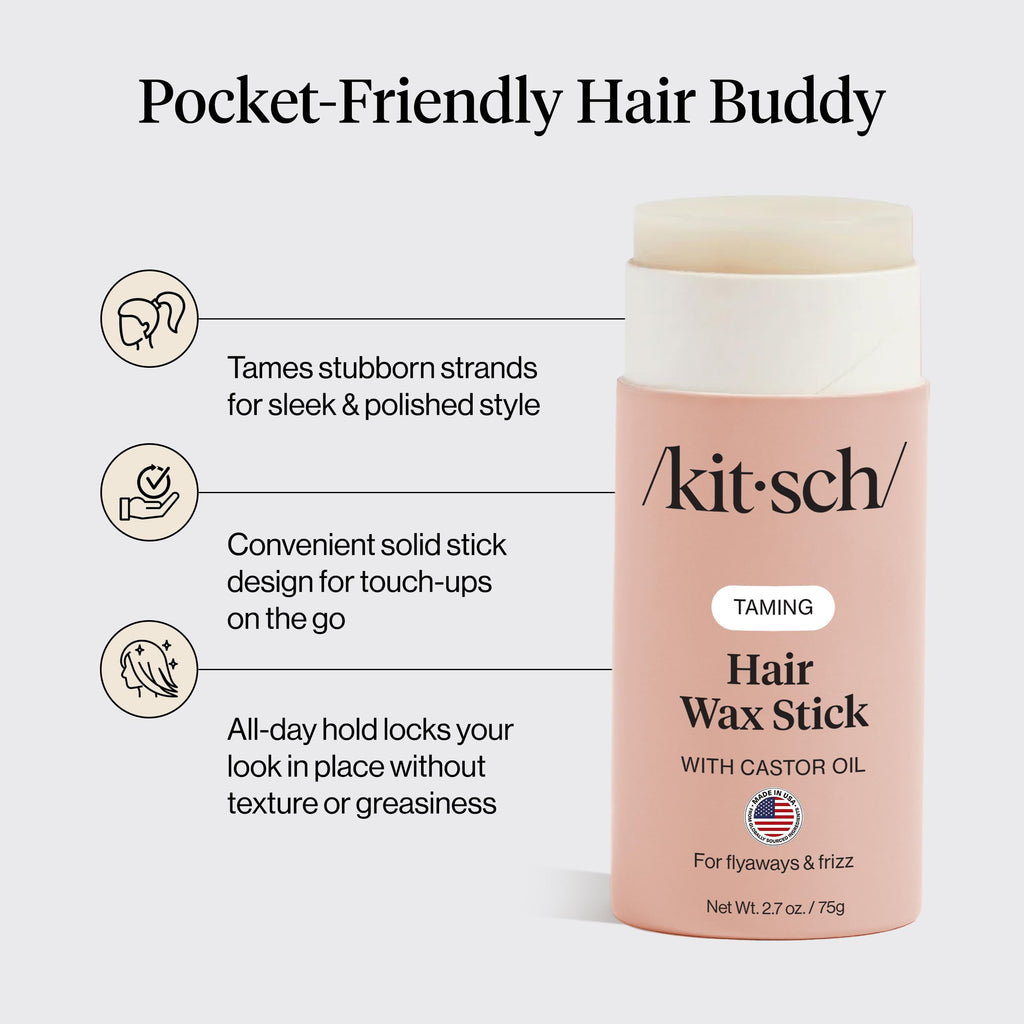 Kitsch Hair Wax Stick for Women & Men with Castor Oil – 2.7 oz | Hair Stick for Flyaways – Slick Stick Hair Styling Product w/ All-Day Hold – No-Residue Formula for Sleek Hair – Made in USA