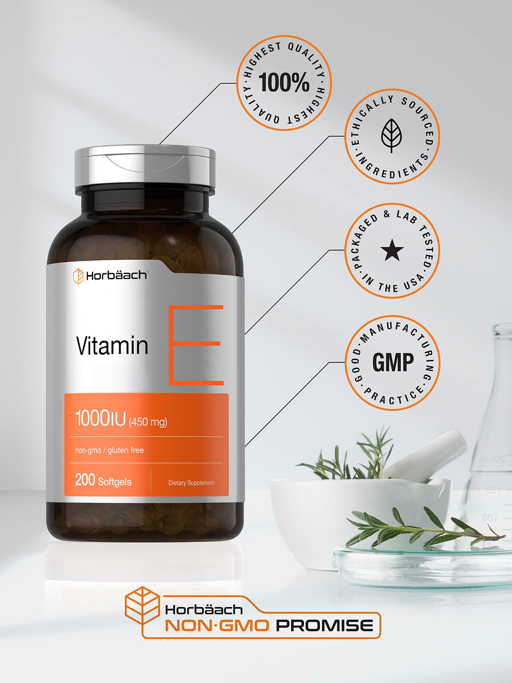 Horbäach Vitamin E 1000 IU Softgel Capsules | 200 Count
