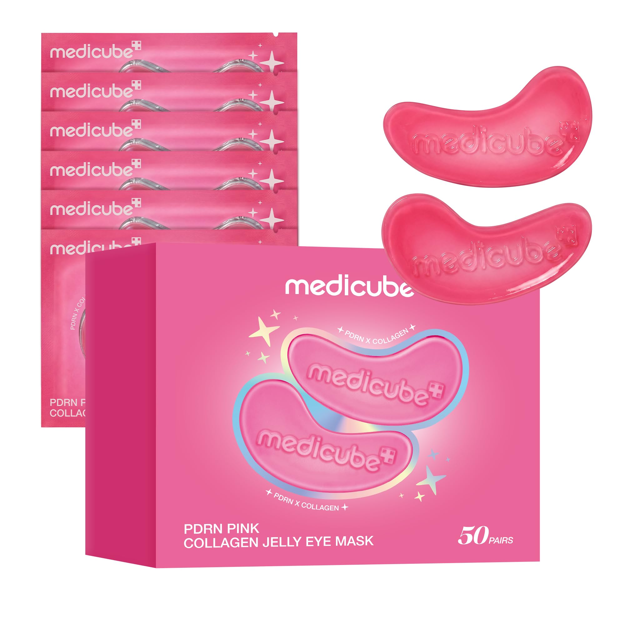 medicube Jelly Eye Mask PDRN Pink Collagen - Hydrogel Eye Patches, 28 Pairs | Eye Patches with PDRN, Collagen, NAD - For Puffy & Tired Eyes, Firming for Look of Wrinkles & Fine Lines, Korean Skincare