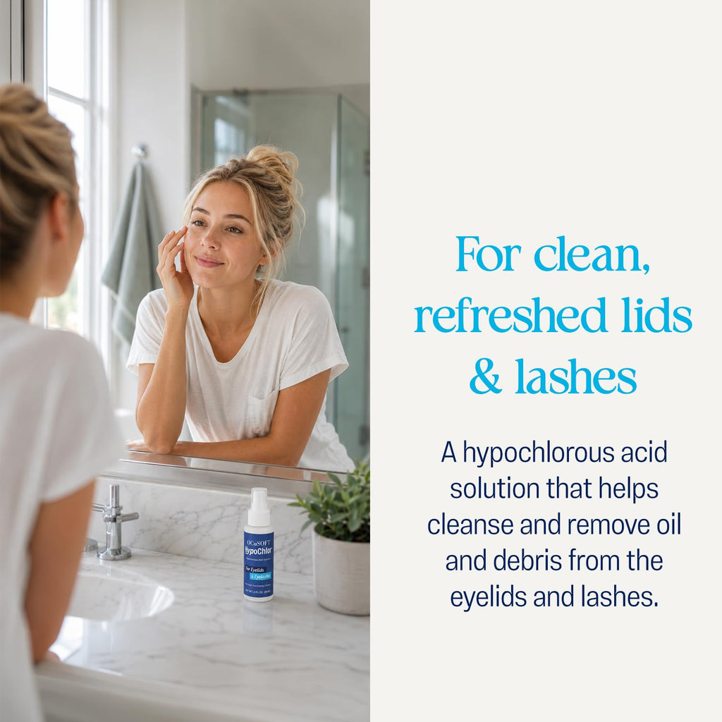 OCuSOFT HypoChlor Spray - Non-Irritating Hypochlorous Acid Spray & Eyelid Cleanser Solution to Remove Oil & Debris- 2 fl oz | Eyelid Spray for Irritated Eyelids Associated with Blepharitis, Dry Eyes, Meibomian Gland Dysfunction and Styes