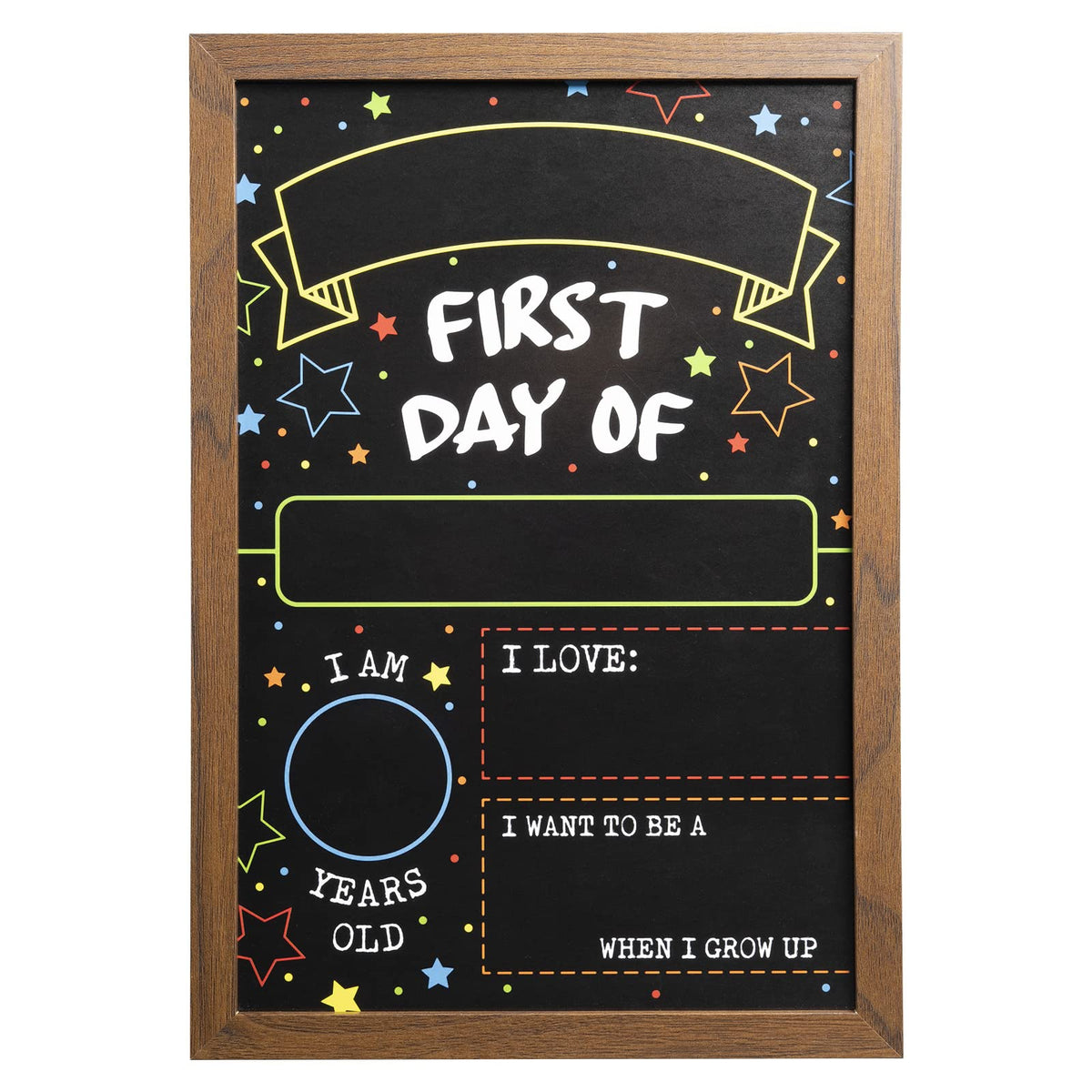 First Day Last Day of School Double Sided Sign with Frame (Reusable Dry Erase Board for Liquid Chalk Markers - 9.17" x 13.27")