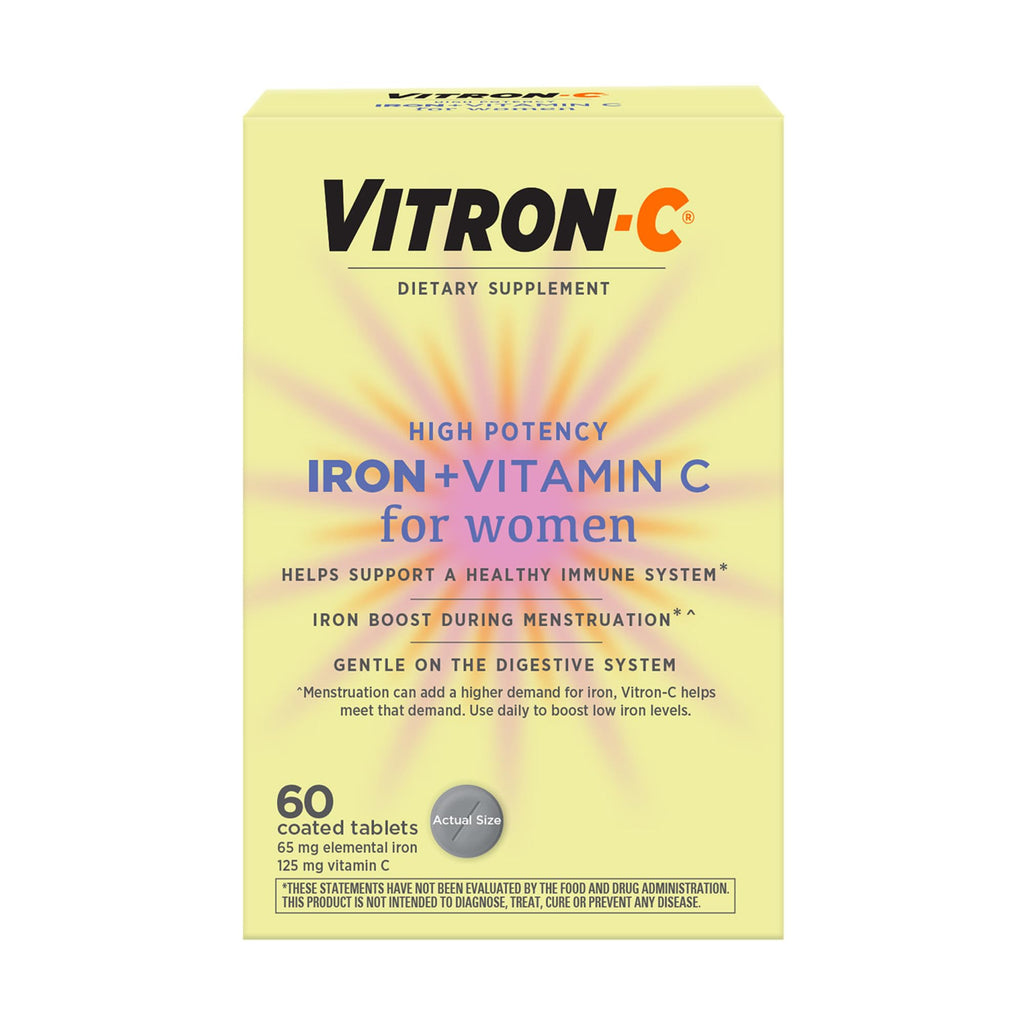 Vitron-C High Potency Iron Supplement, Immune Support, 125mg Vitamin C, 60 Count, Pack of 1