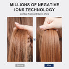 Before and after showing hair improvement with the 4-in-1 Travel Dual Voltage Hair Dryer, promising shining, frizz-free results.