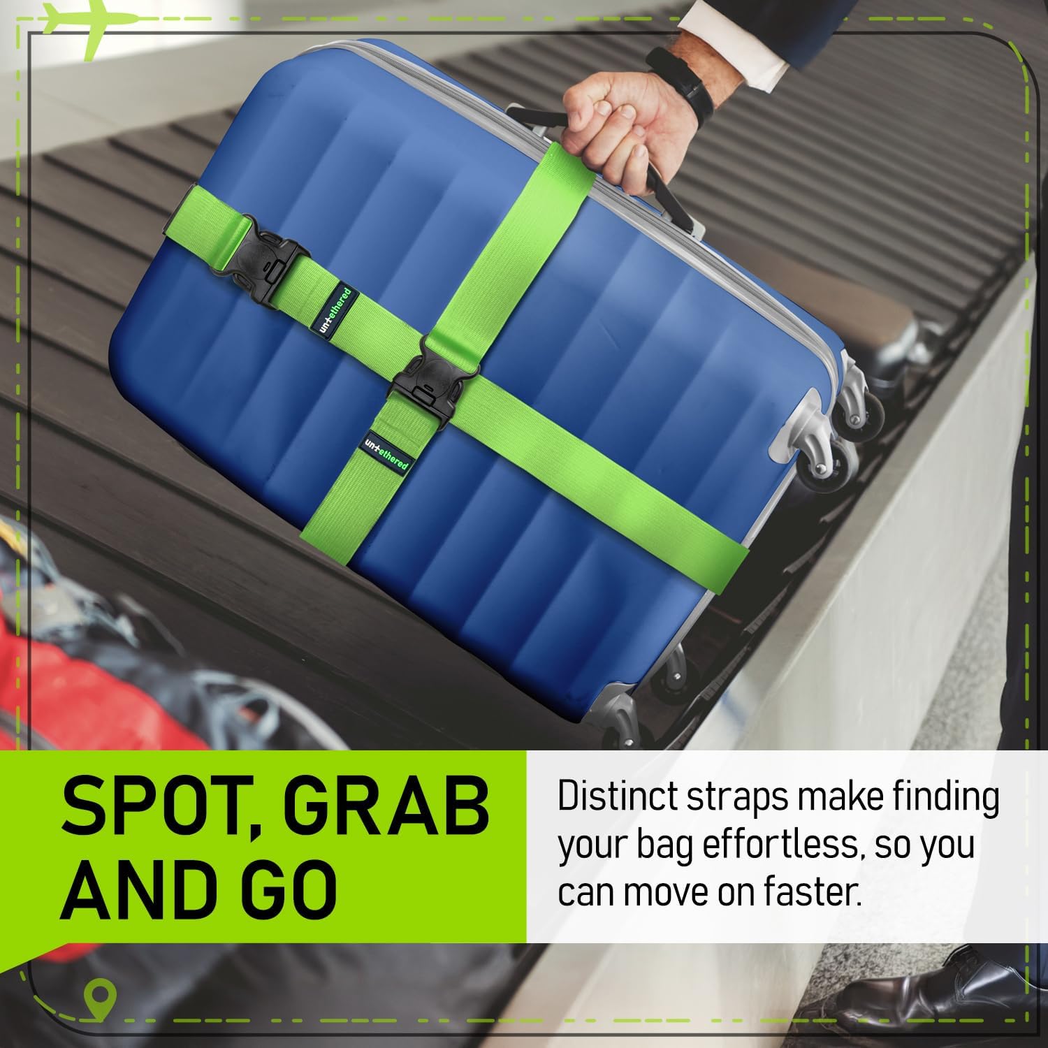 Buy now Untethered Luggage Straps | TSA-Approved Suitcase Belts with Heavy-Duty Buckles. Secure Adjustable Travel Accessories for Checked Bags. 4-Pack at indiglob india