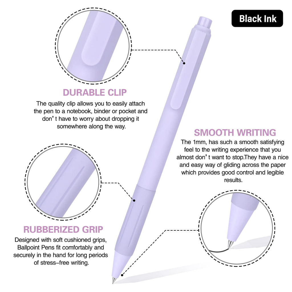 Drawdart 14-Pack Ballpoint Pens, Medium 1.0mm Black Ink Cute Pen with Super Soft Grip, Retractable - For Smooth Writing, Note Taking and Journaling, Office & School Supplies