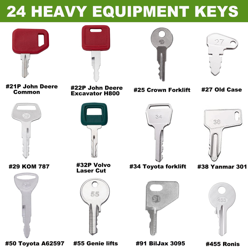 24 Heavy Equipment Keys Master Set, Construction Ignition Key Set