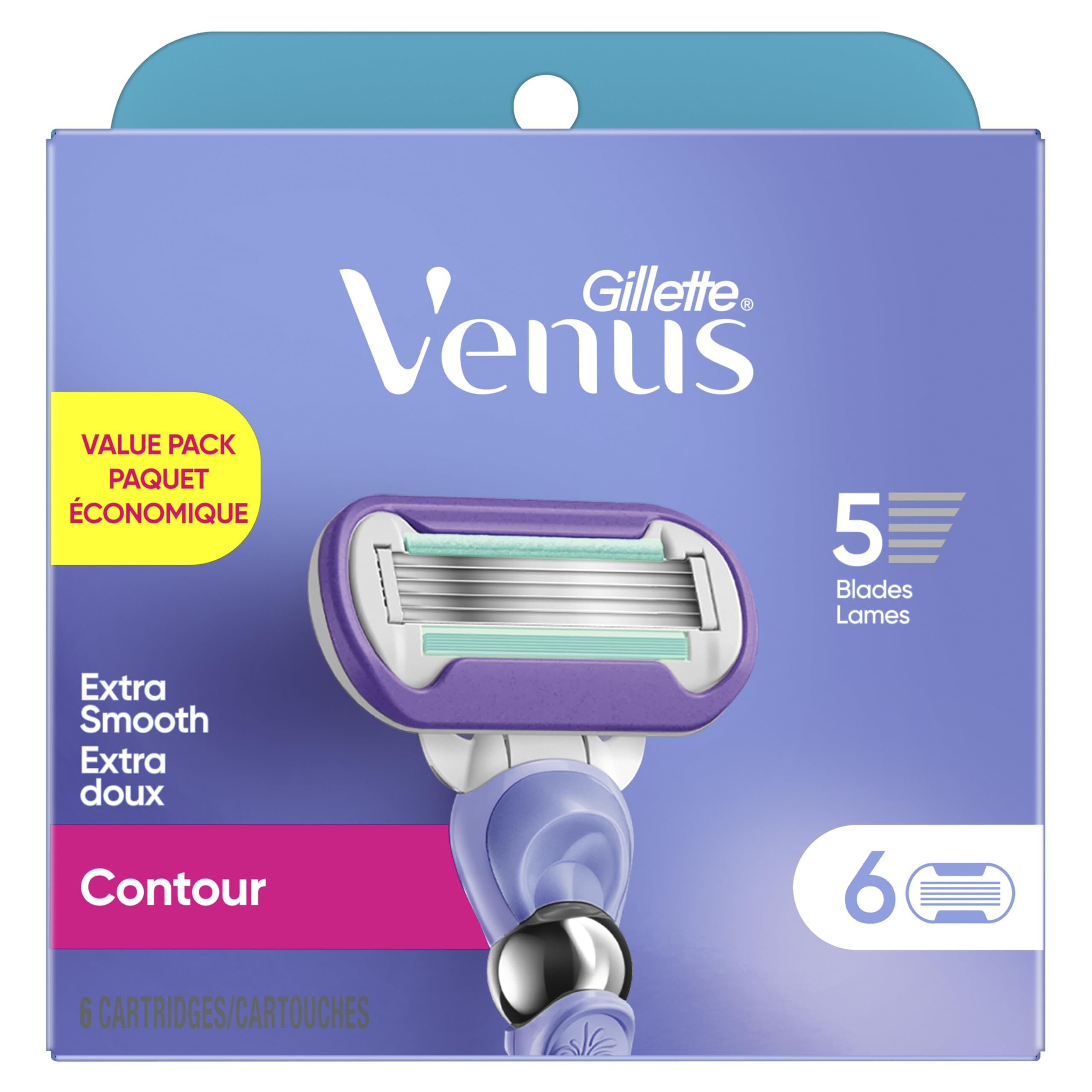 Gillette Venus Deluxe Smooth Swirl Womens Razor Blade Refills, 6 Count, Moisture Ribbon to Protect Against Irritation