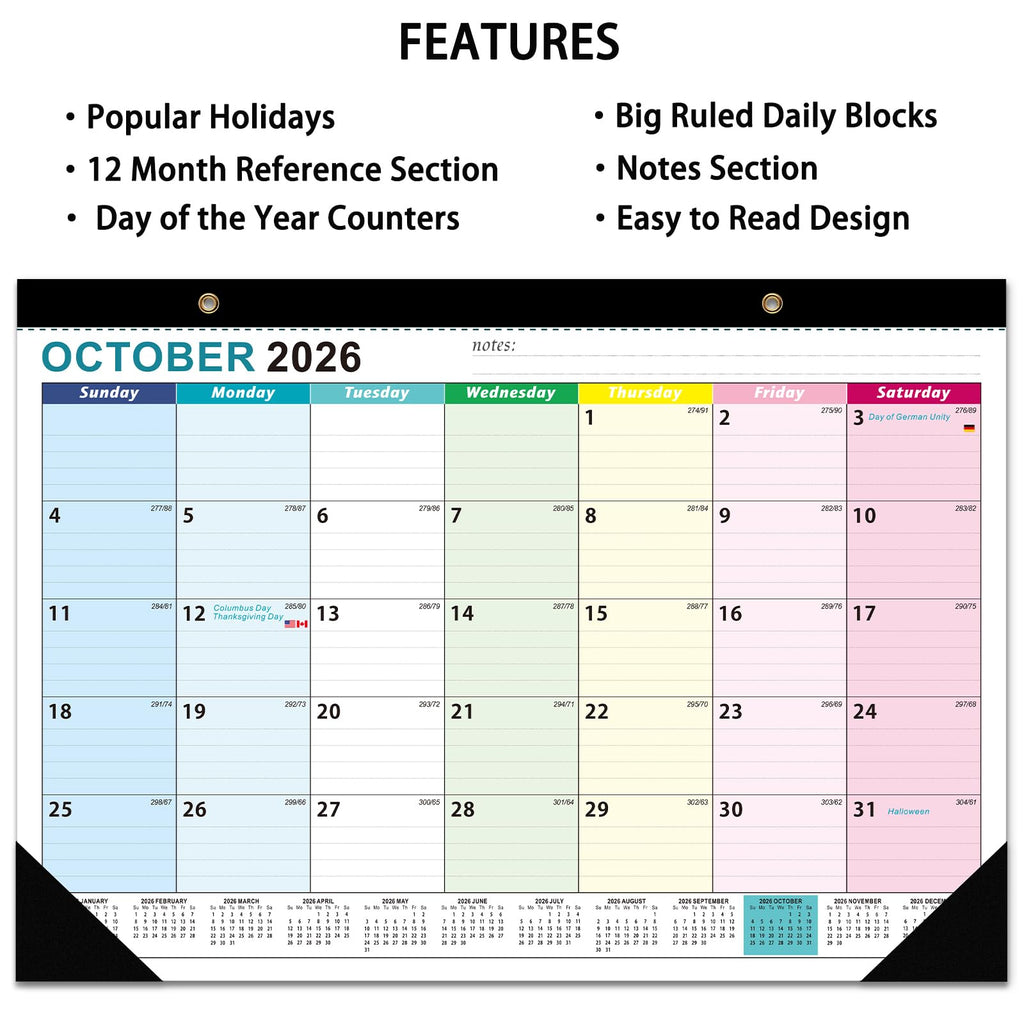 Desk Calendar 2026-2027 - 18 Month Desk Calendar july 2026-2027 Dec, 17" x 12", Large Desk Calendar with Thick Paper, Plastic Cover, Stickers, Home or Office Calendar for Easy Organizing