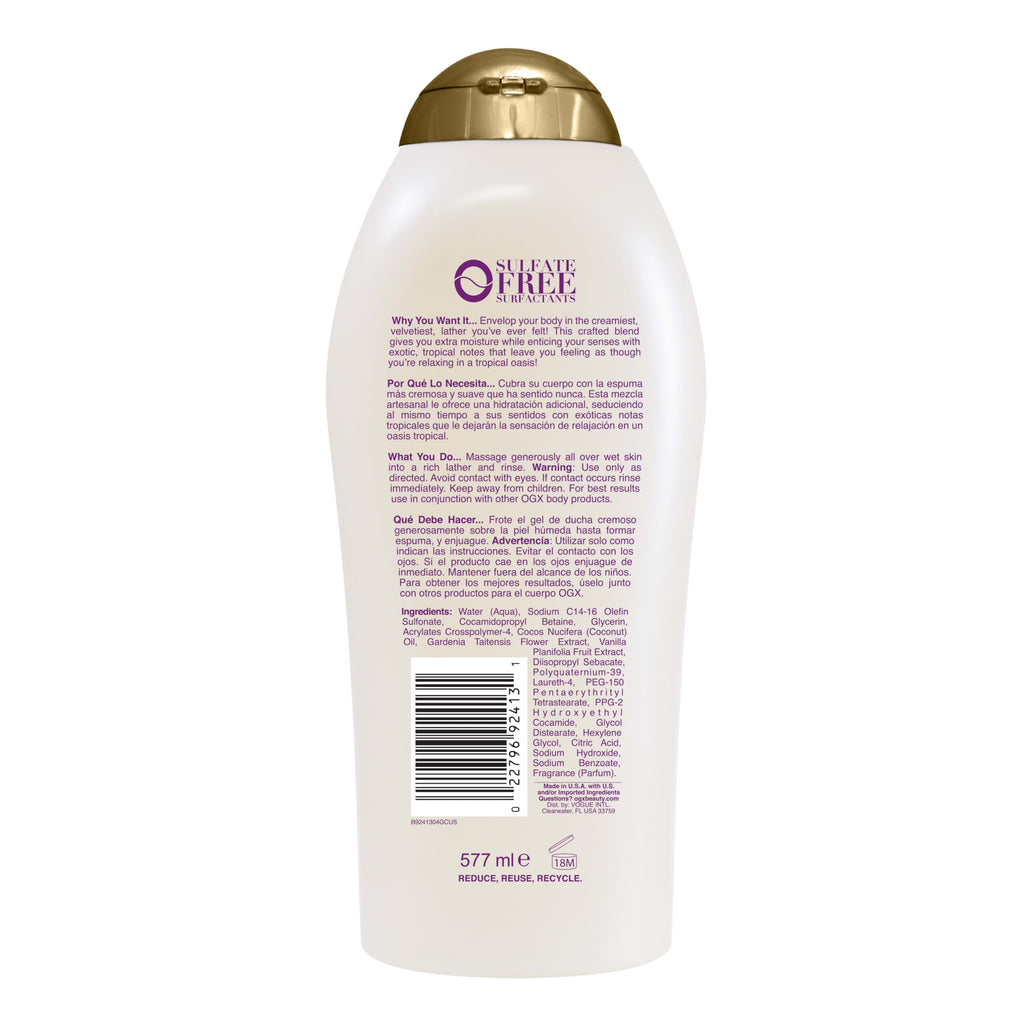 OGX Extra Creamy + Coconut Miracle Oil Ultra Moisture Body Wash, Rich Shower Gel for Dry Skin Infused with Coconut Oil, Body Wash for Women, Sulfate-Free Surfactants, 19.5 fl. oz