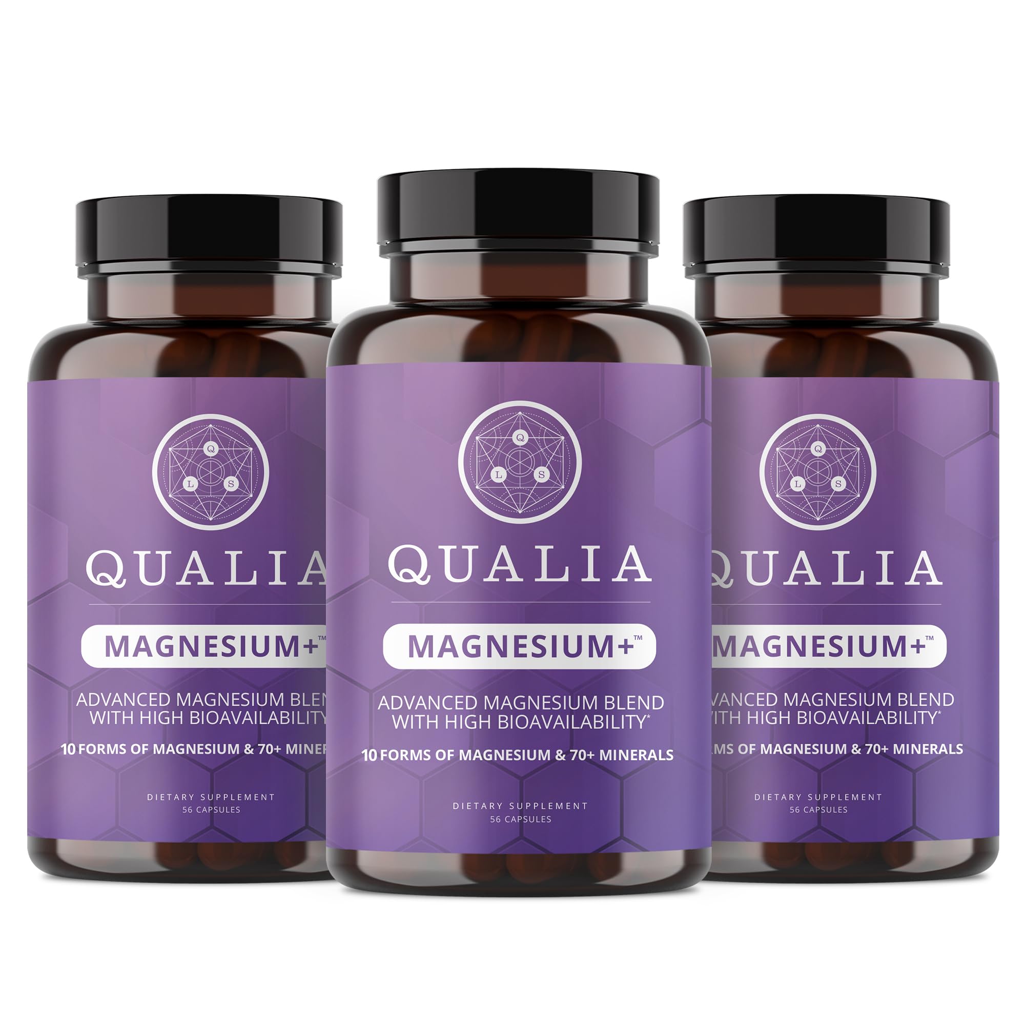 Qualia Magnesium Supplement with Glycinate, 10 Forms and 70+ Minerals | Magnesium complex for women & men with citrate & taurate, for sleep & muscle recovery; clinically studied, high absorption