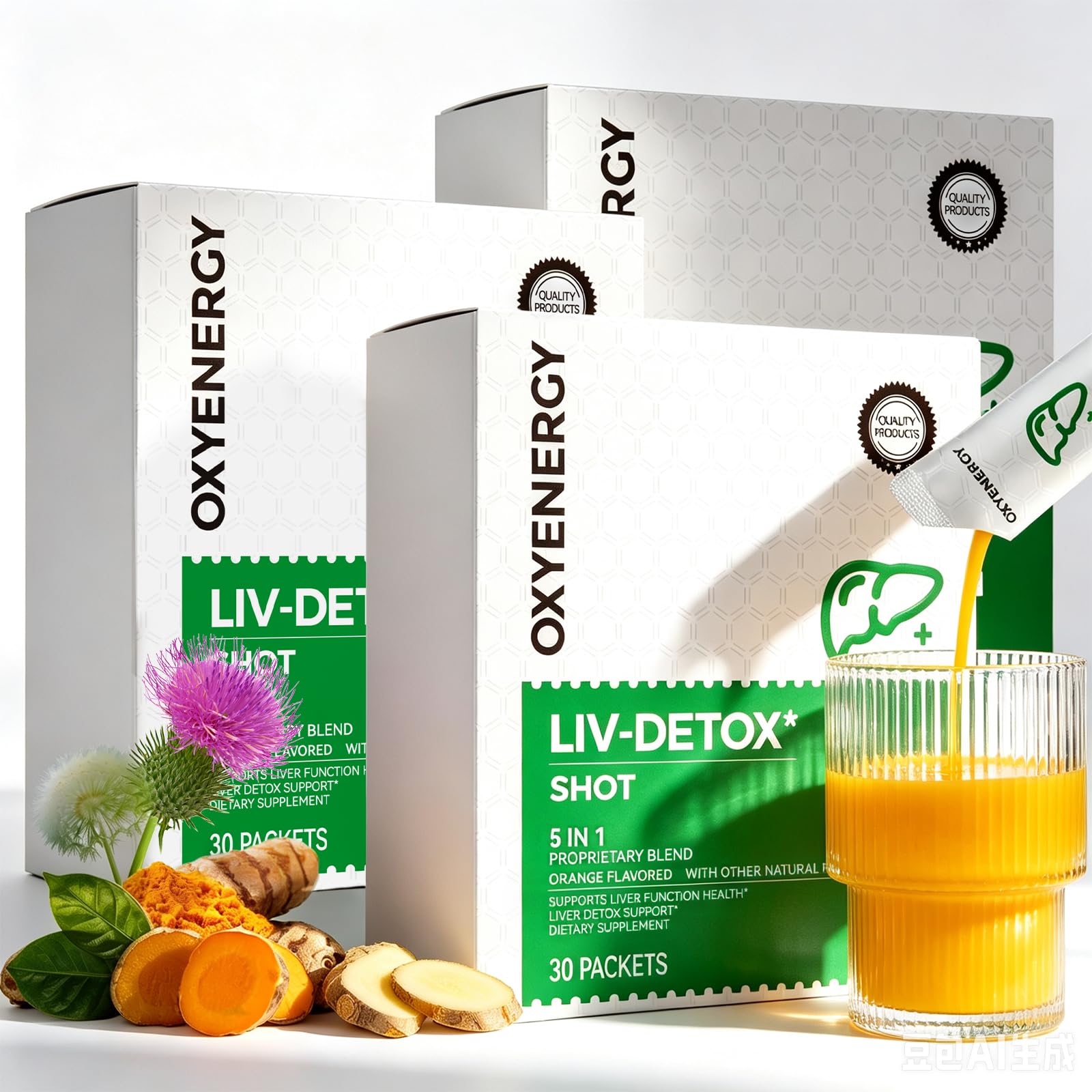 Liver Cleanse Detox & Repair, Organic Milk Thistle Liver Detox Supplement with Turmeric, Ginger, 5-in-1 Support Liver Health & Digestion & Hangover Relief, Vegetarian, Gluten-Free,60 Packs