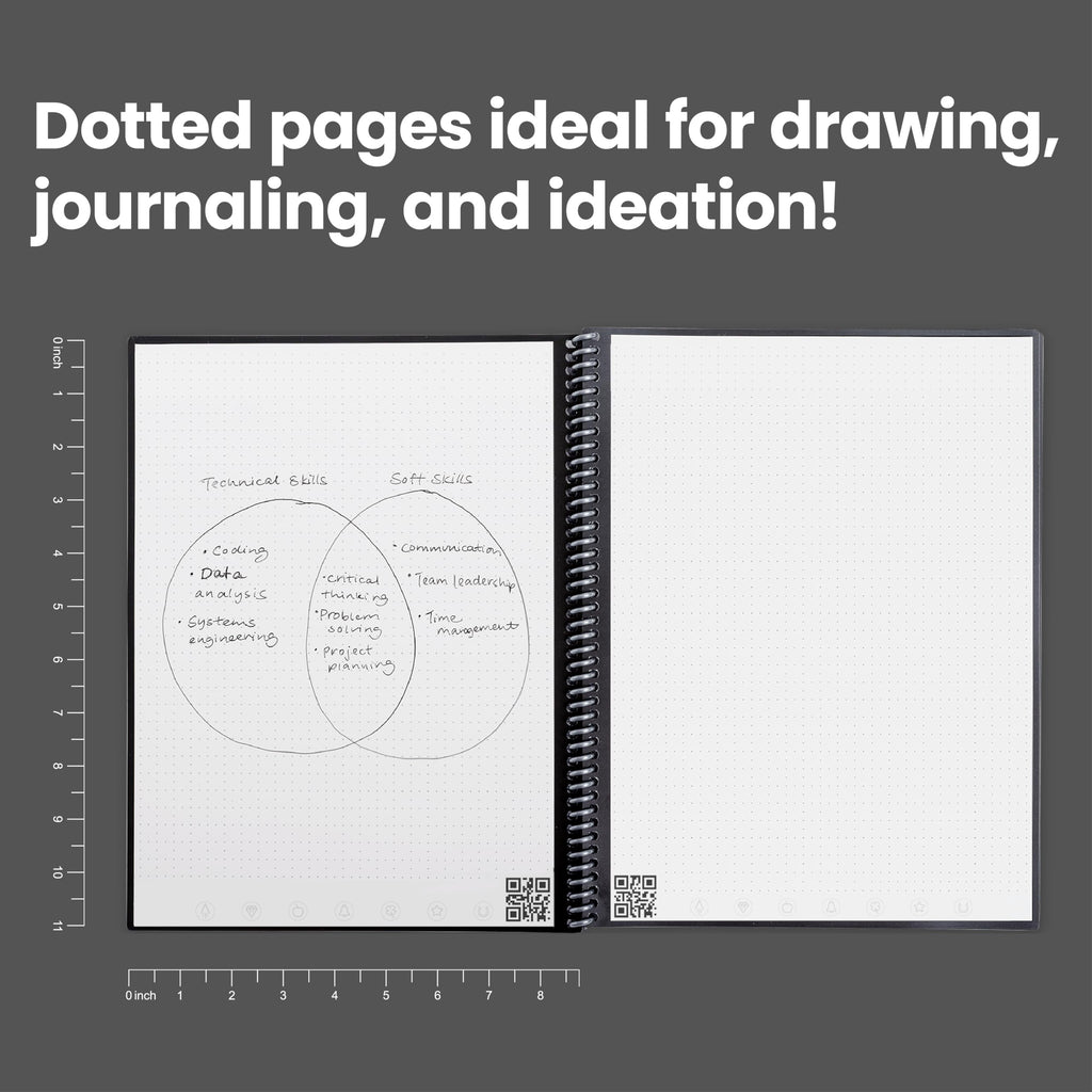 Buy now Rocketbook Core Reusable Spiral Notebook, Letter Size 8.5x11, Black - Dotted Pages, App-Connected, Erasable, Durable Cover, Ideal for School, Work, and Creative Projects at indiglob india