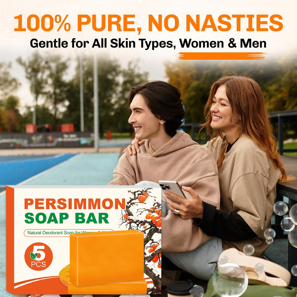 5 Pcs Persimmon Soap for Old People Smell, Persimmon Soap Bar for Body Odor Control, Natural Organic Deodorant Body Wash Soap for Women & Men