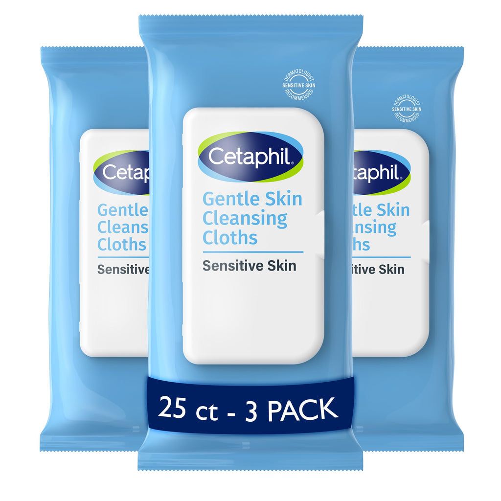 Buy now Cetaphil Face and Body Wipes, Gentle Skin Cleansing Cloths, 25 Count (Pack of 3), for Dry, Sensitive Skin, Flip Top Closure, Great for the Gym, Travel, in the Car, Hypoallergenic, Fragrance Free at indiglob india