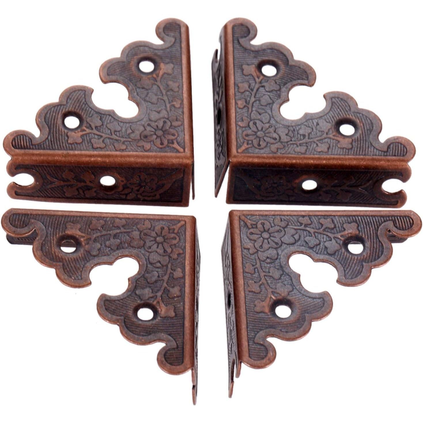 Buy now dophee 4Pcs Decorative Corner Protectors, Retro Style Edge Safety Guards Covers for Picture Frame Album Jewelry Box Gift Box Wooden Case Chest Tables Cabinet Furniture, 1.34"x1.34"-Antique Bronze Red Copper at indiglob india