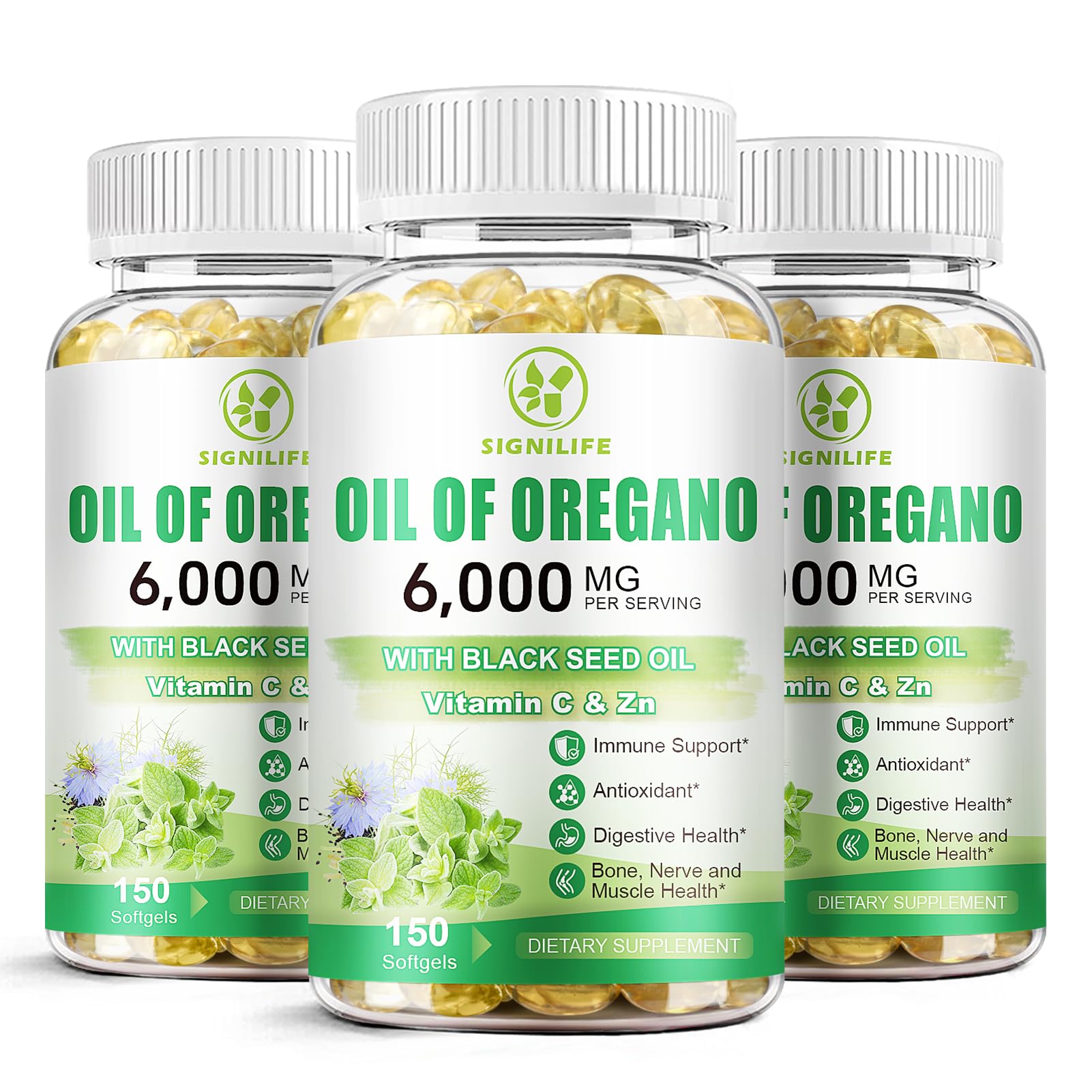 Oil of Oregano with Black Seed Oil, 6000mg/Serving, 150 Softgels | Oregano Oil Capsules for Immune Support with High Carvacrol & Thymoquinone, Antioxidant, Non-GMO, Gluten Free