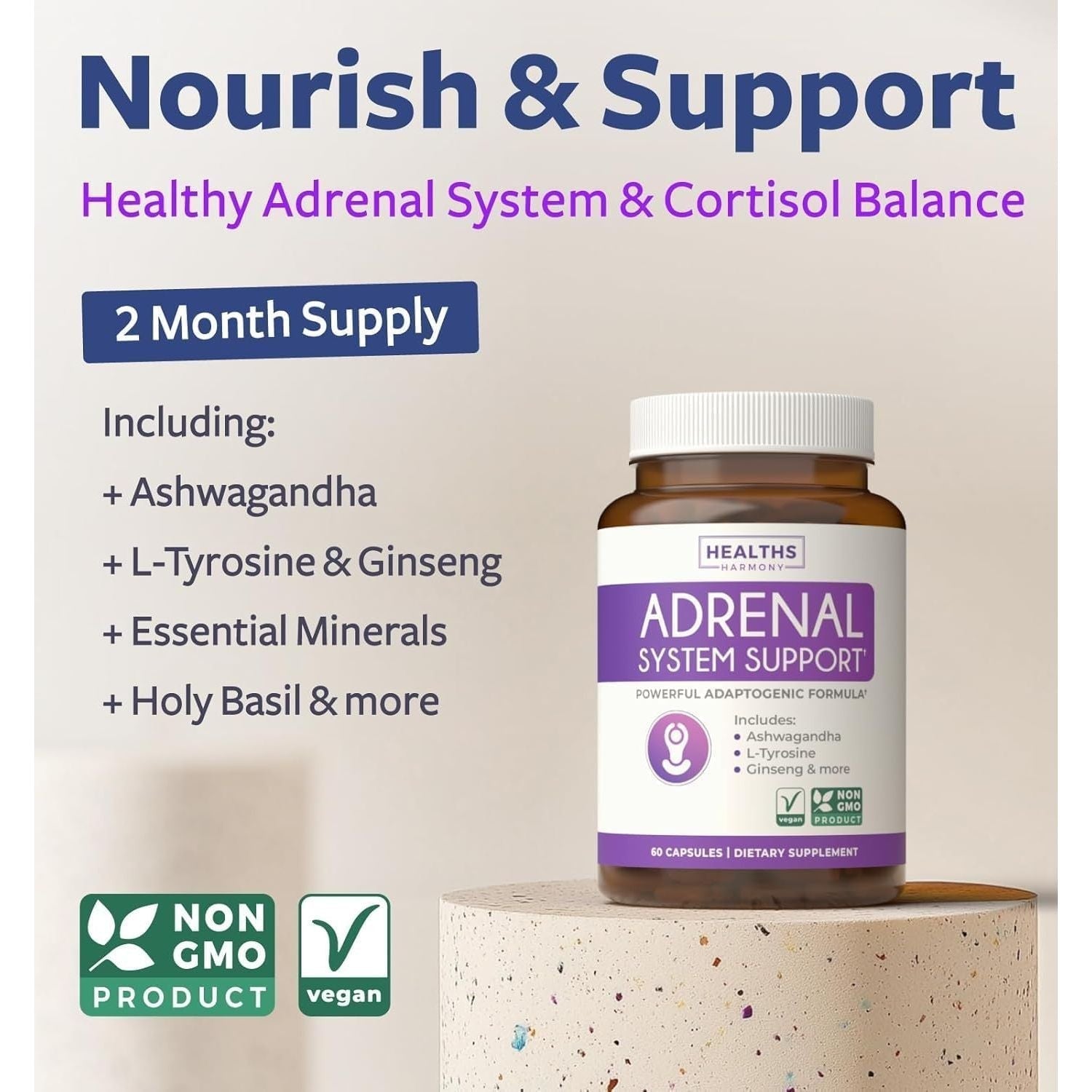 Buy now Adrenal System Support & Cortisol Manager (2 Month Supply) Powerful Ashwagandha & L-Tyrosine Fatigue Supplement - Maintain Balanced Cortisol Levels, Health, & Stress Relief - Non-GMO - 60 Capsules at indiglob india