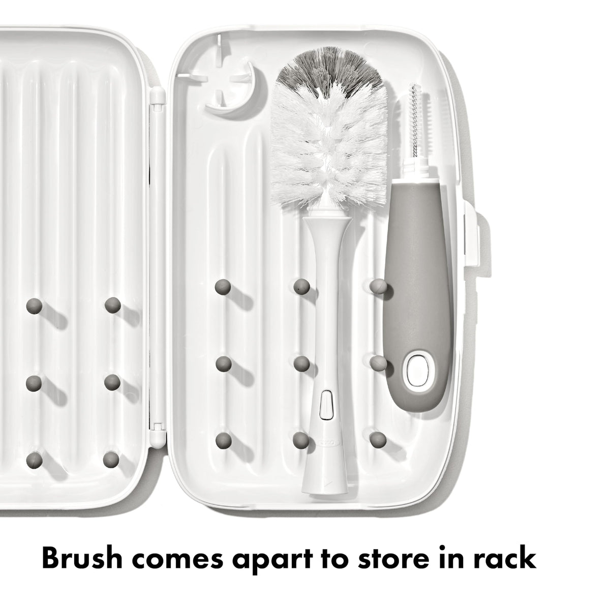 OXO Tot Travel Size Baby Bottle Drying Rack & Bottle Brush, Portable, Gray