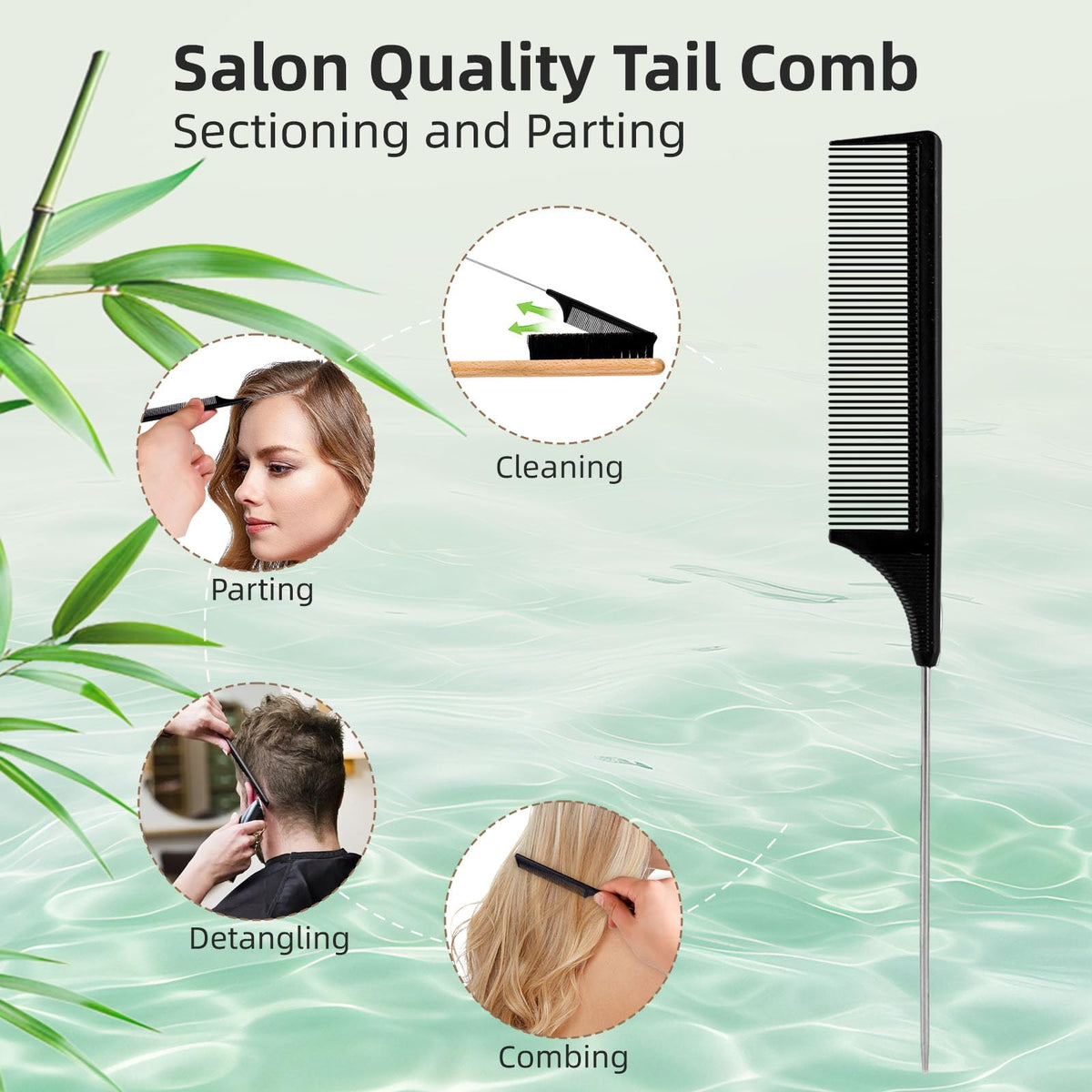 Boar Bristle Slick Back Hair Brush, Teasing Hair Brush with Black Carbon Fiber and Stainless Steel Tail Comb, Slick Hair Brush Set for Parting and Sectioning, Suitable for All Styling
