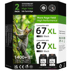 Printer Ink 67 Compatible for HP 67 Black Ink Cartridge Compatible for HP Ink 67 for HP 67 Ink Fit for DeskJet 2855e 2800e 4155e 2755e 2700 2700e 4100 4255e Envy 6055e 6455e 6000 6400 Printer(2 Black)
