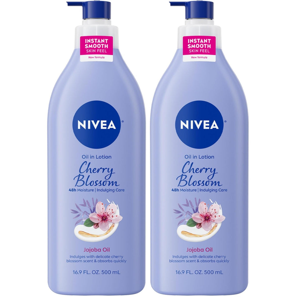 NIVEA Oil Infused Cherry Blossom and Jojoba Oil Body Lotion for Women, Fast-Absorbing and Non-Greasy Cherry Blossom Scented Lotion Moisturizes for 48 Hours, 16.9 Fl Oz Pump Bottle