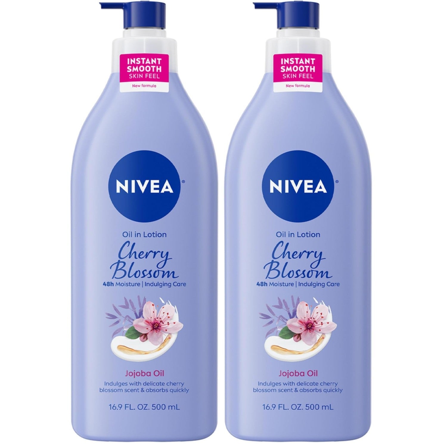 NIVEA Oil Infused Cherry Blossom and Jojoba Oil Body Lotion for Women, Fast-Absorbing and Non-Greasy Cherry Blossom Scented Lotion Moisturizes for 48 Hours, 16.9 Fl Oz Pump Bottle