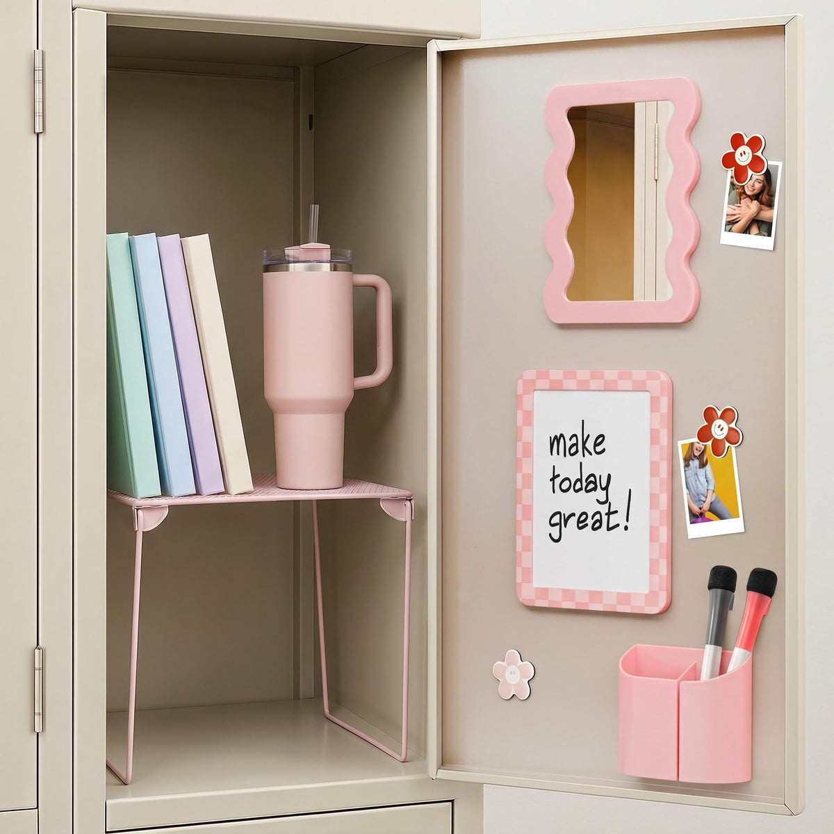 Stylish Locker Accessories Kit - Includes Shelf, Mirror, Whiteboard & More