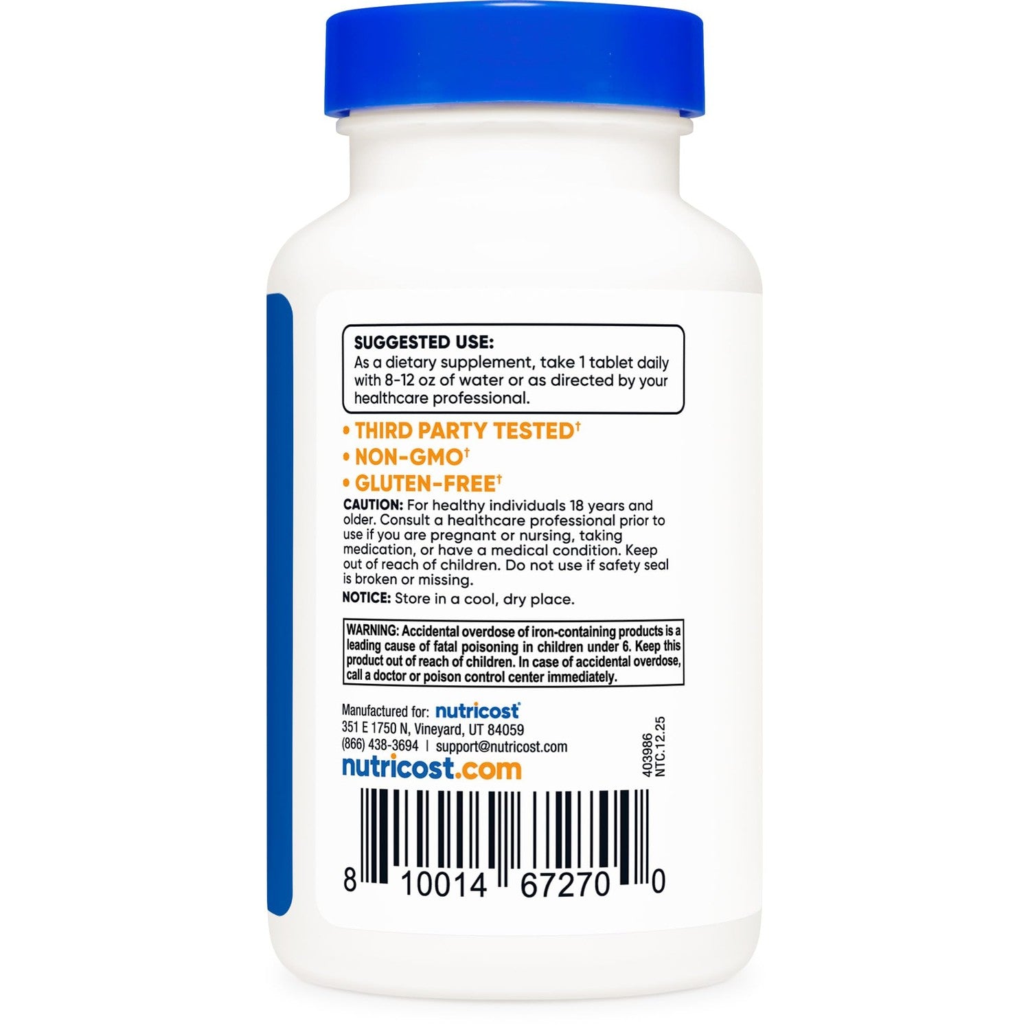 Nutricost Iron (As Ferrous Sulfate) 65mg, 240 Tablets - Non-GMO, Gluten Free (Pack of 2)