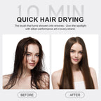 Before and after images demonstrating the effectiveness of a quick hair drying brush. Verified by CuratCart for trust.