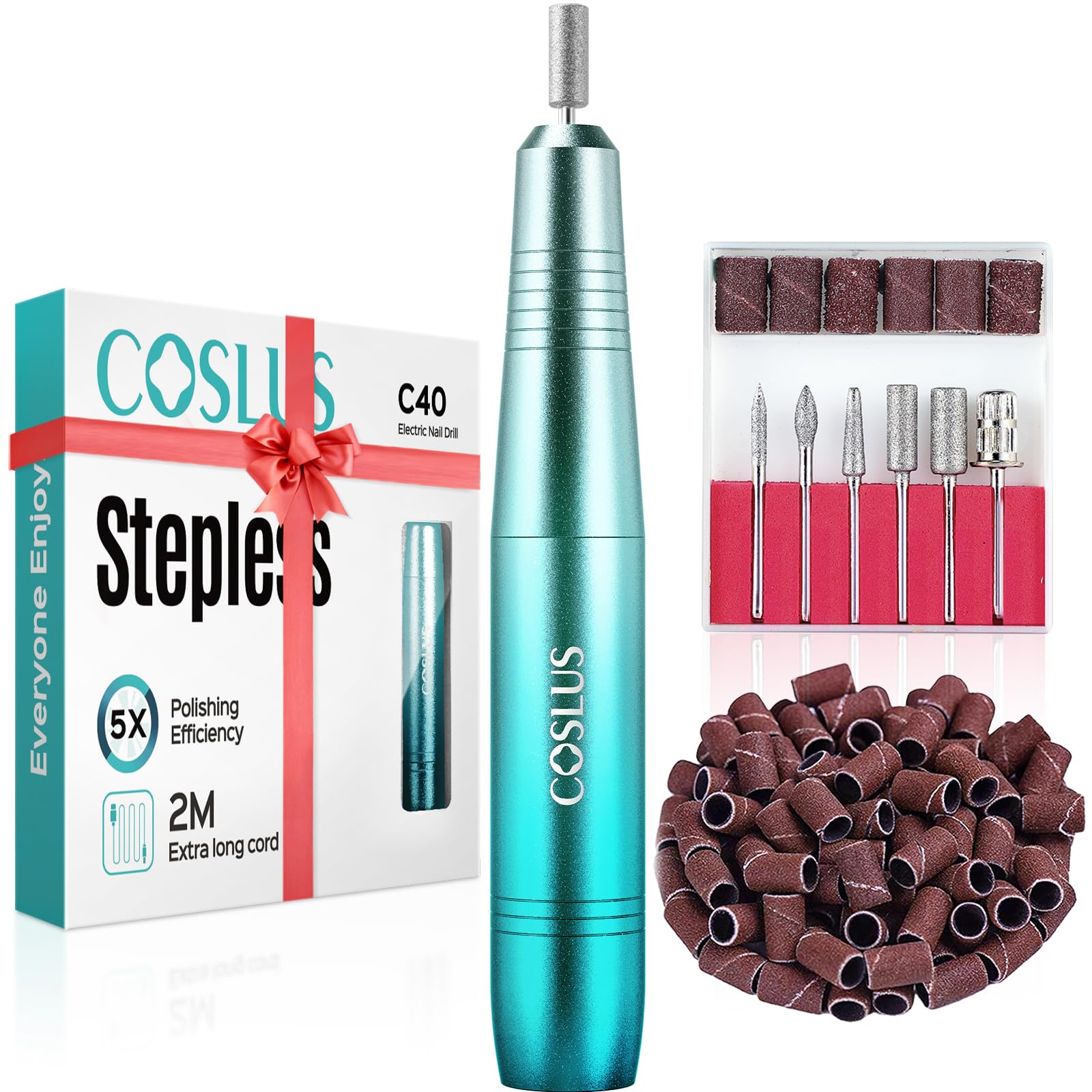 COSLUS C40 Electric Nail Drill Professional, Precise Dial Speed Control | Nail File Machine for Acrylic Gel Dip Powder Removal, Compact Manicure Tools, Beginner-friendly Polishing Set, Home