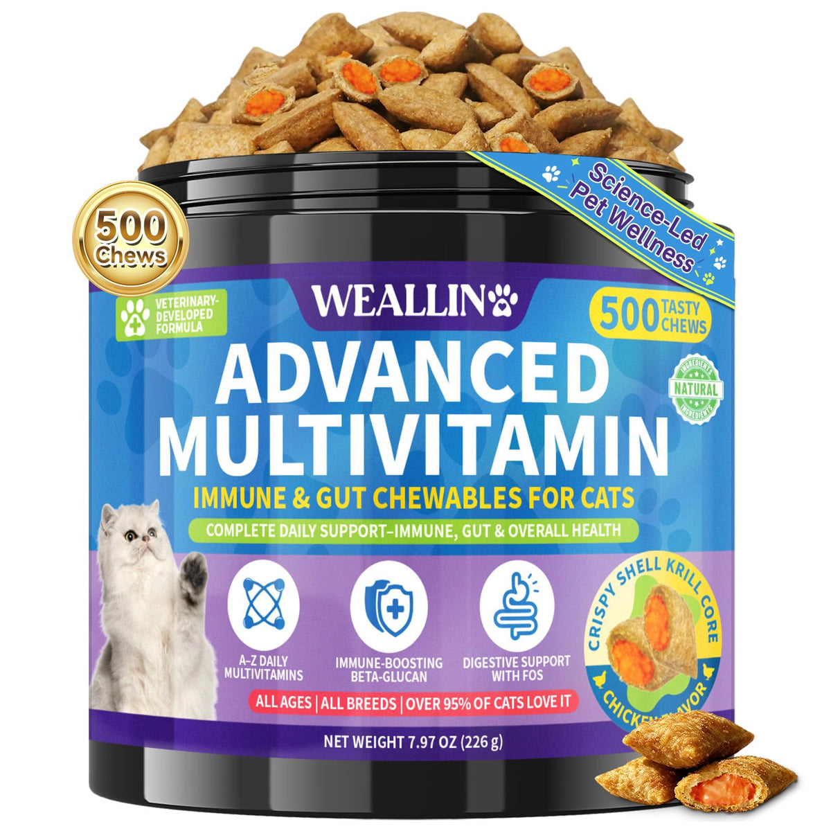 Taurine for Cats, Cat Vitamins & Multivitamin Treats, 500 Ct, Heart Support