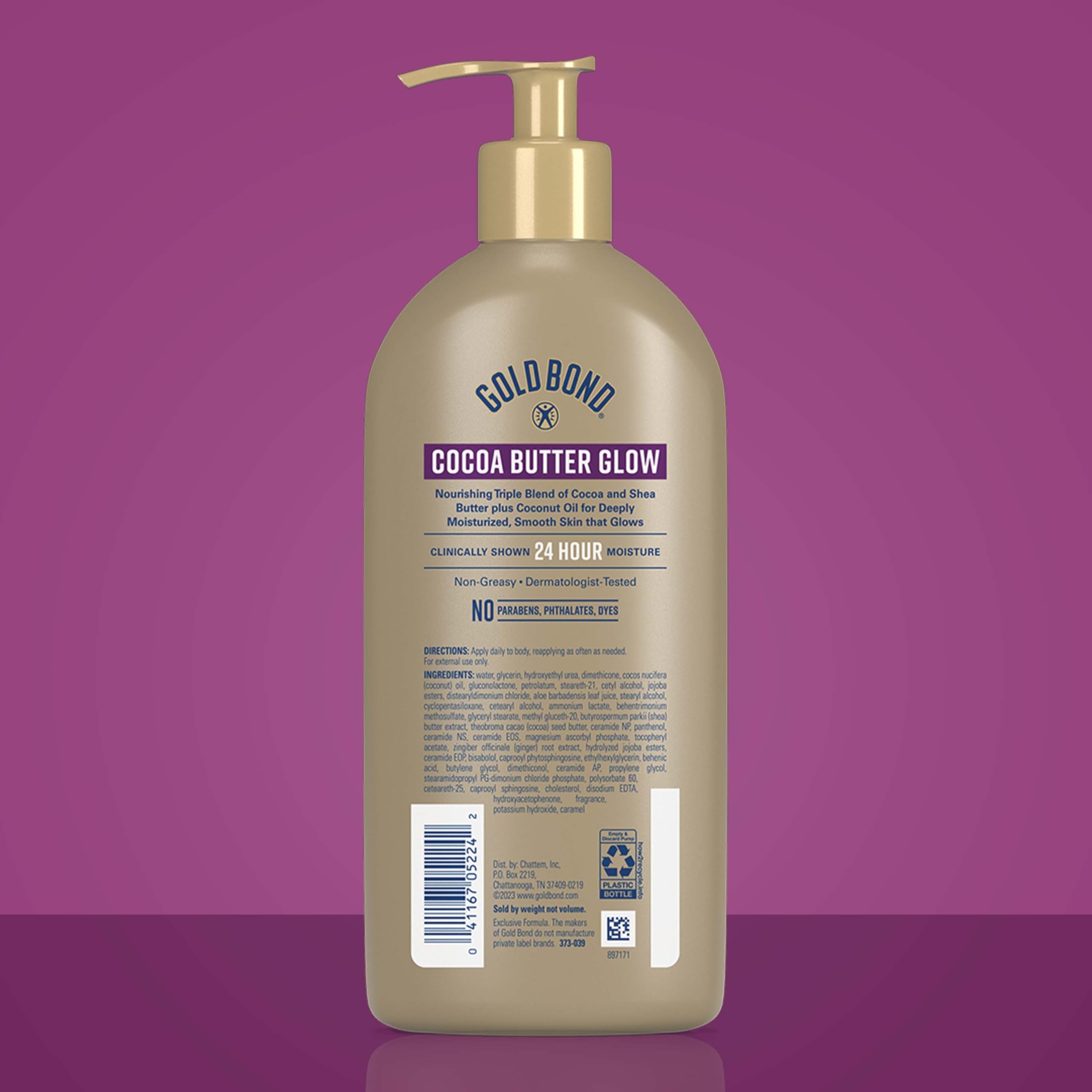 Gold Bond Cocoa Butter Glow Daily Hydrating Lotion for Gifting, 14 Oz | Body lotion with Shea Butter, Cocoa Butter & Coconut Oil, dermatologist-tested, no parabens, phthalates, dyes, 24hr moisture