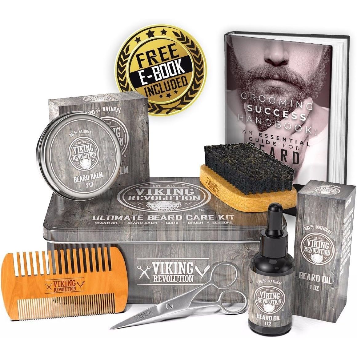 Buy now Viking Revolution - Ultimate Beard Kit - Beard Grooming Kit with Beard Brush, Beard Comb, Beard Balm, Beard Oil, Beard & Moustache Scissors - Gifts for Men at indiglob india